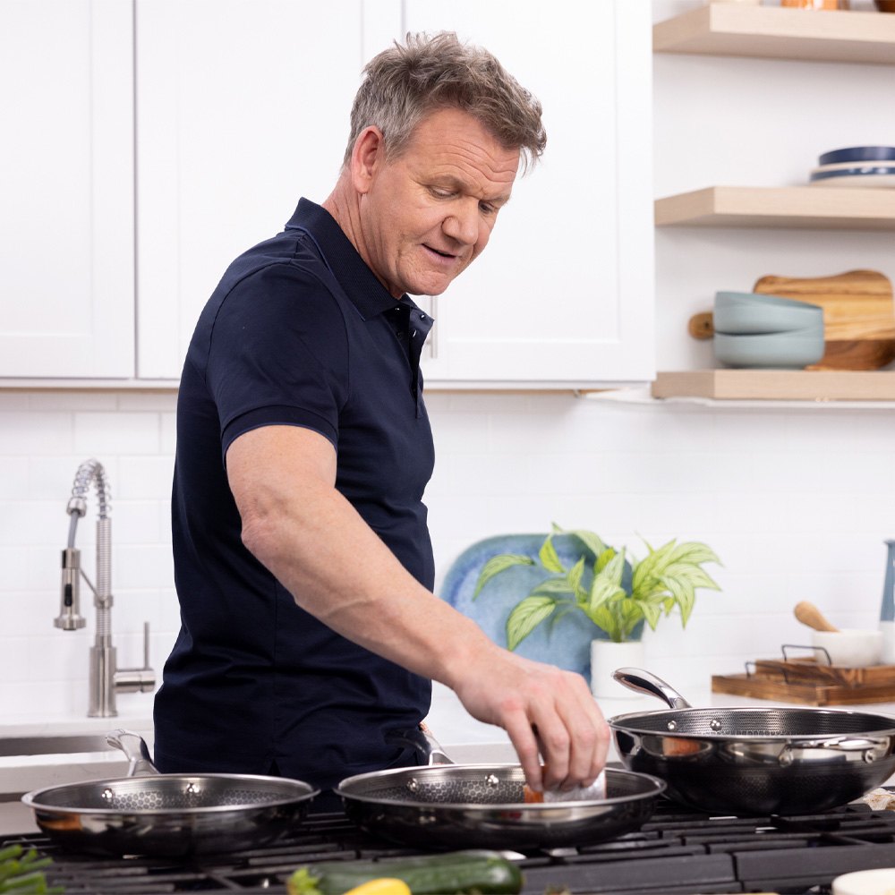 Hexclad Hybrid stekepanne + wok sett 7 deler sølv/svart