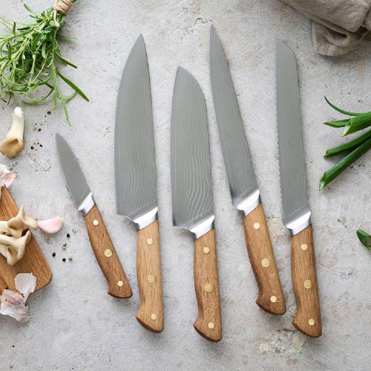 Pillivuyt Gourmet Douron knivsett 2 deler damaskusstål/eik