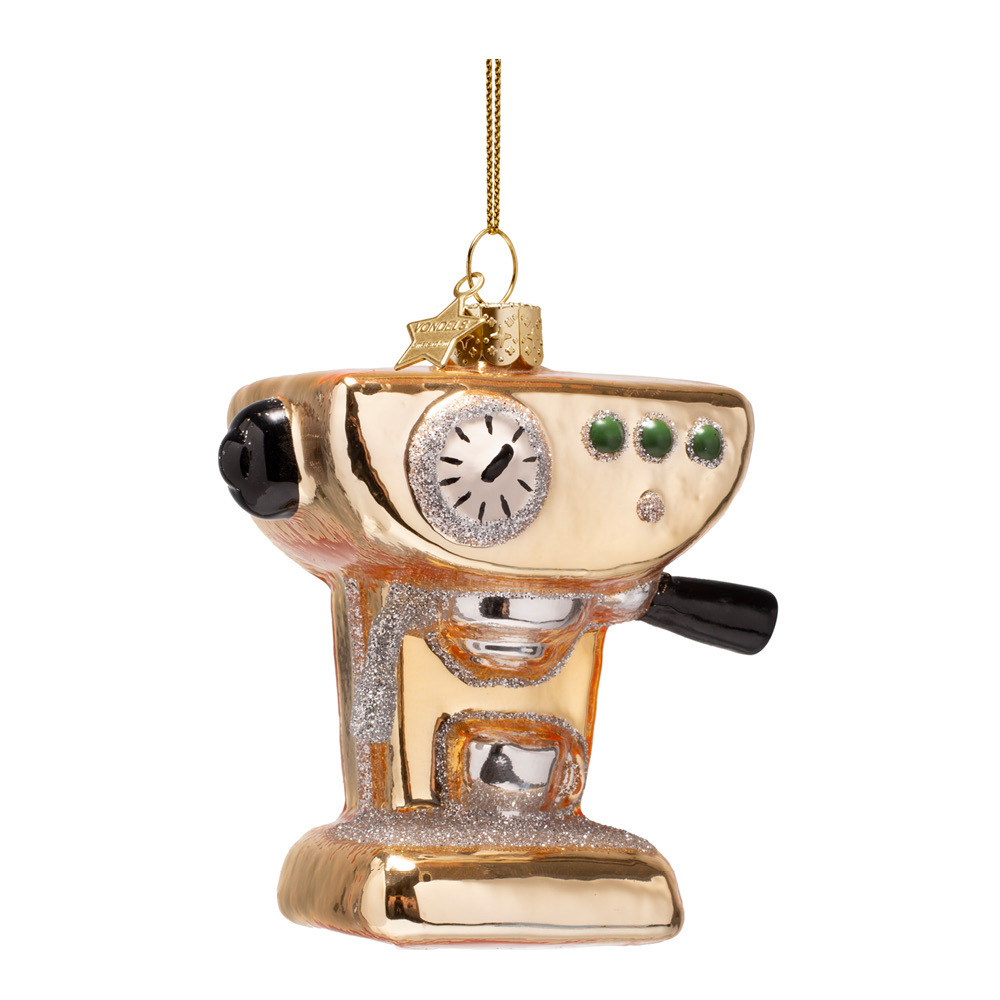 Vondels Authentic julhänge i glas 9 cm Kaffemaskin guld
