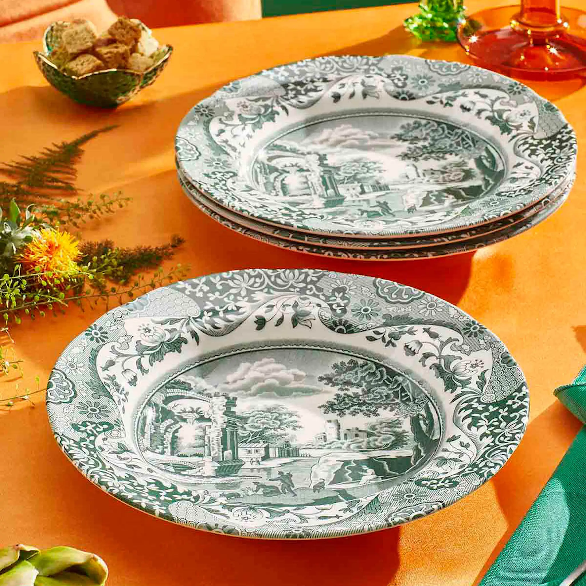 Spode Heritage Green Italian djup tallrik 23 cm grön/vit
