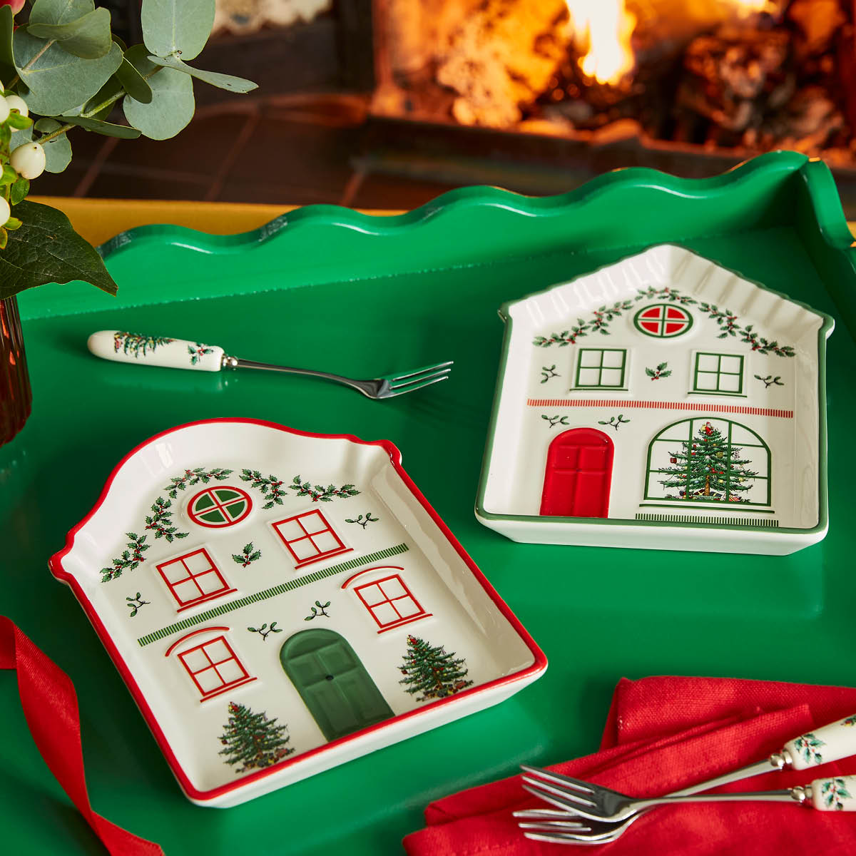 Spode Christmas Village fat 18 cm rød