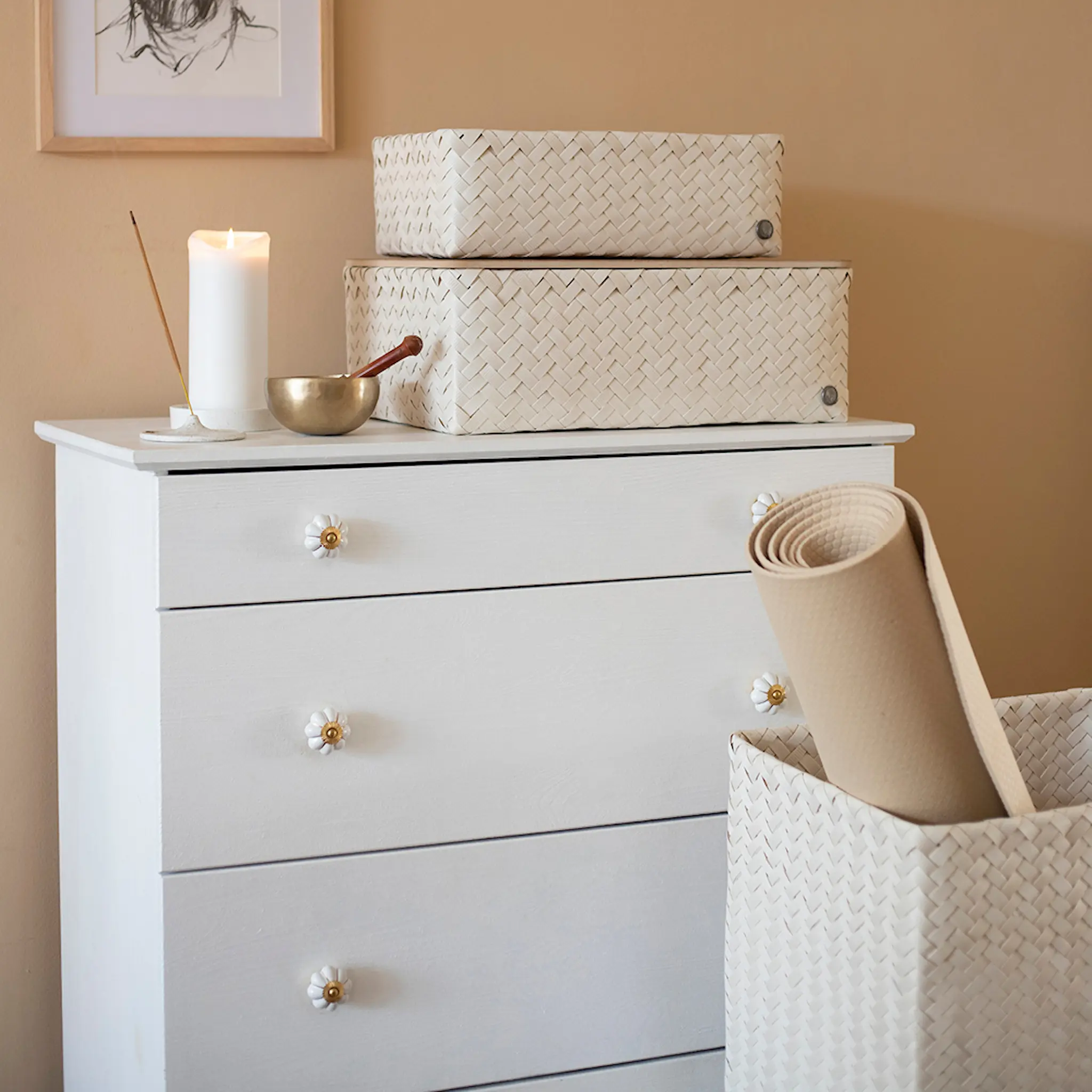 Handed By Grand superb skittentøyskurv m/lokk 44x31x60 cm champagne