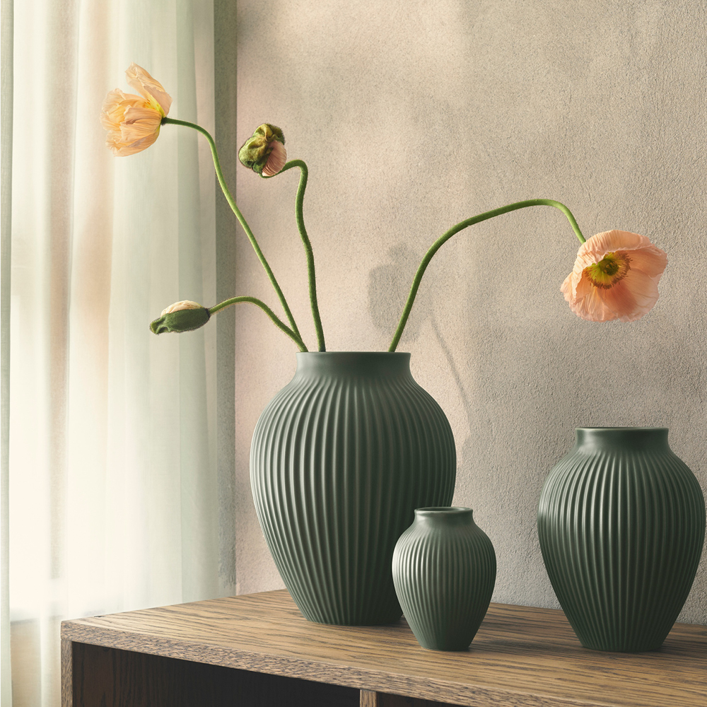 Knabstrup Keramik Ripple vas 27 cm matt celadon green