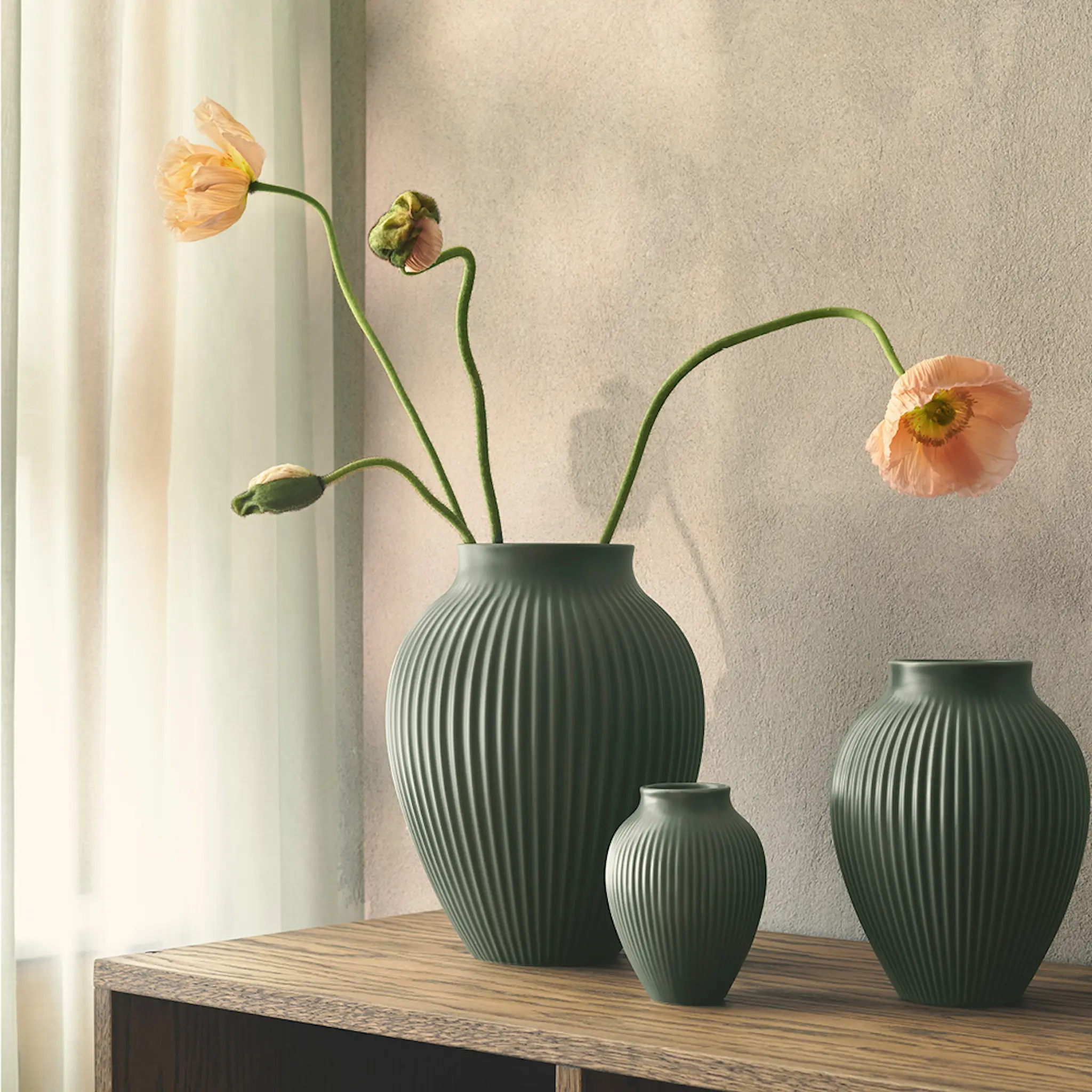 Knabstrup Keramik Ripple vas 27 cm matt celadon green