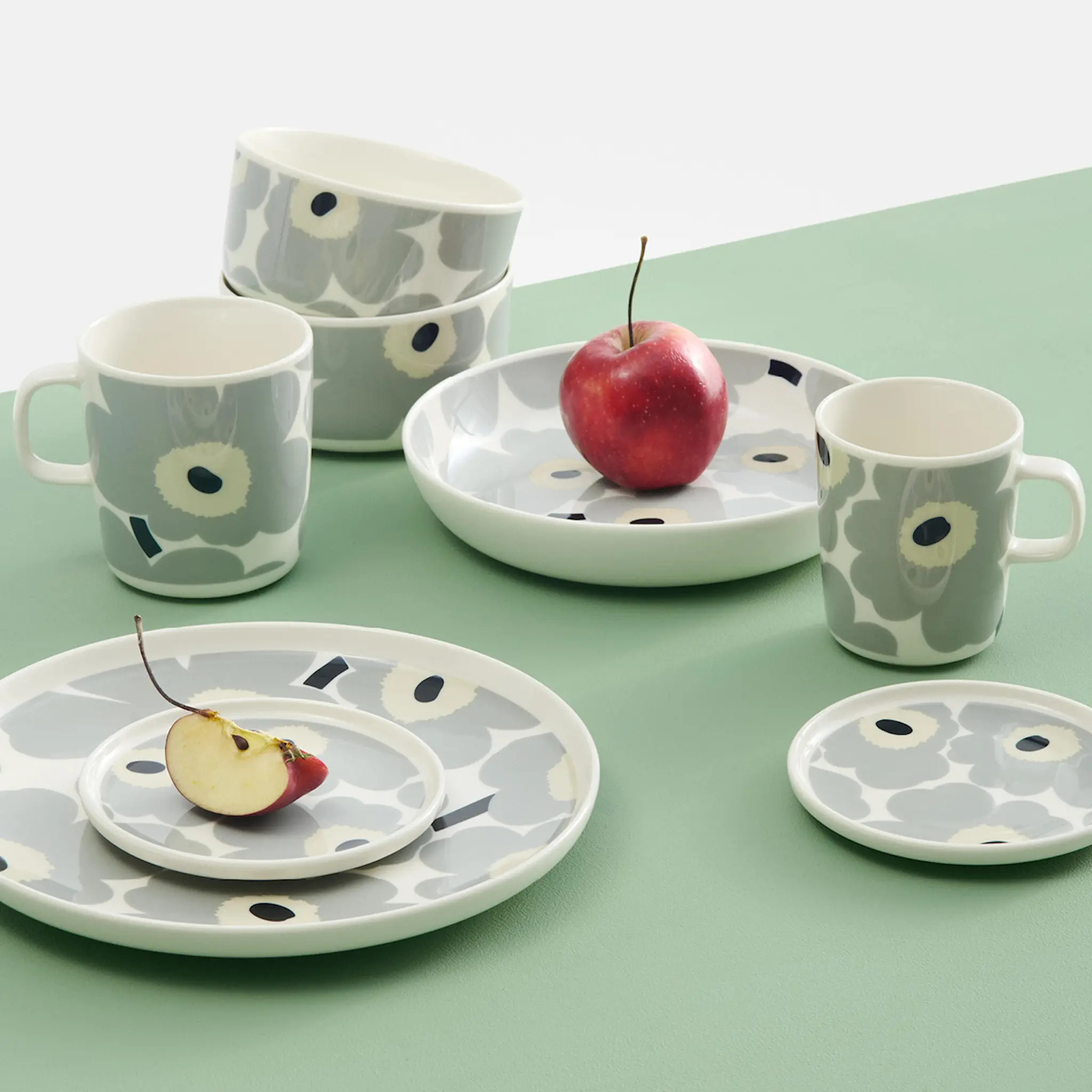 Marimekko Oiva / Unikko Lautanen 25 cm Harmaa/Hiekka/Sininen