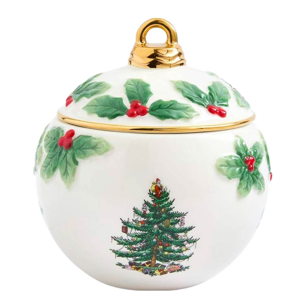 Spode Christmas Tree godteriskål med lokk julekule 13 cm
