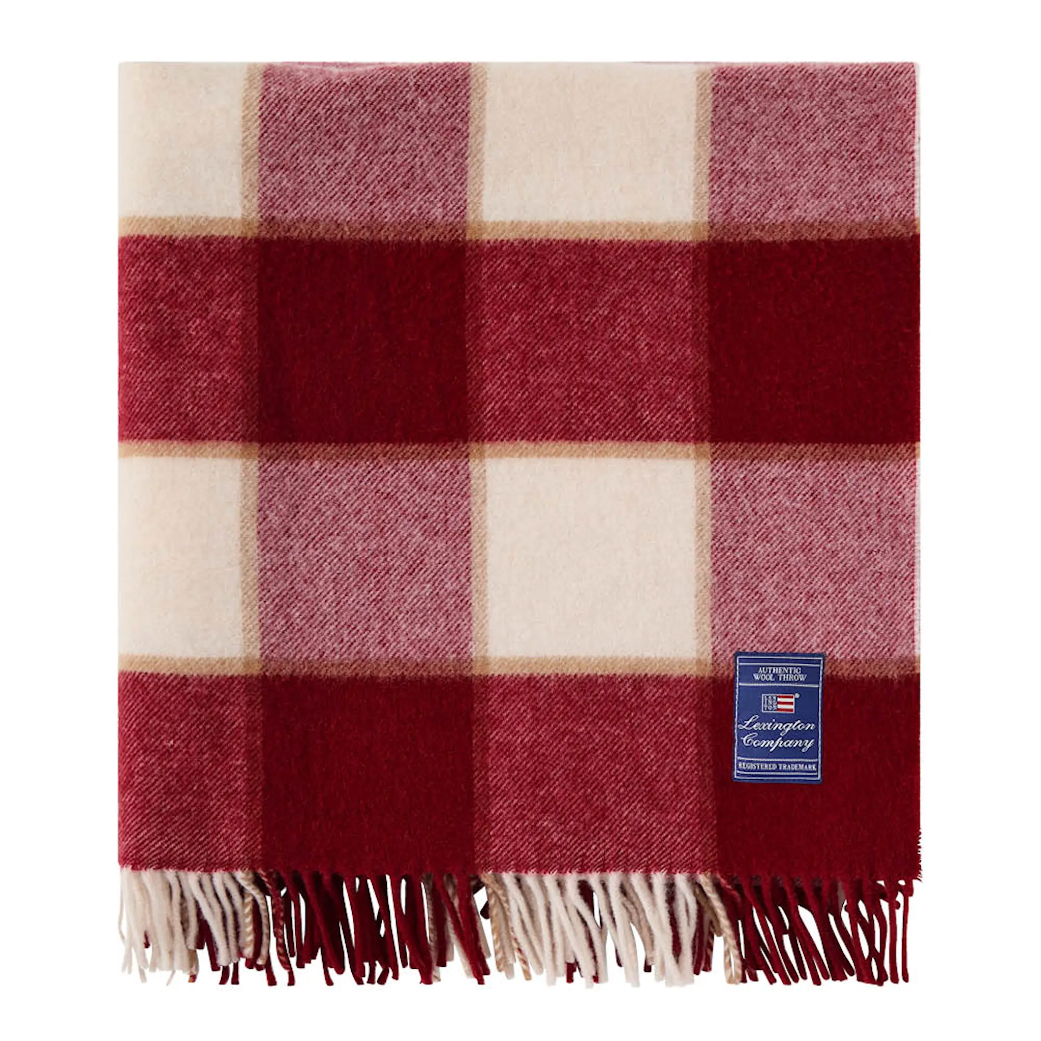 Lexington Ullpläd 130x170 cm rutig röd/ljusbeige/beige