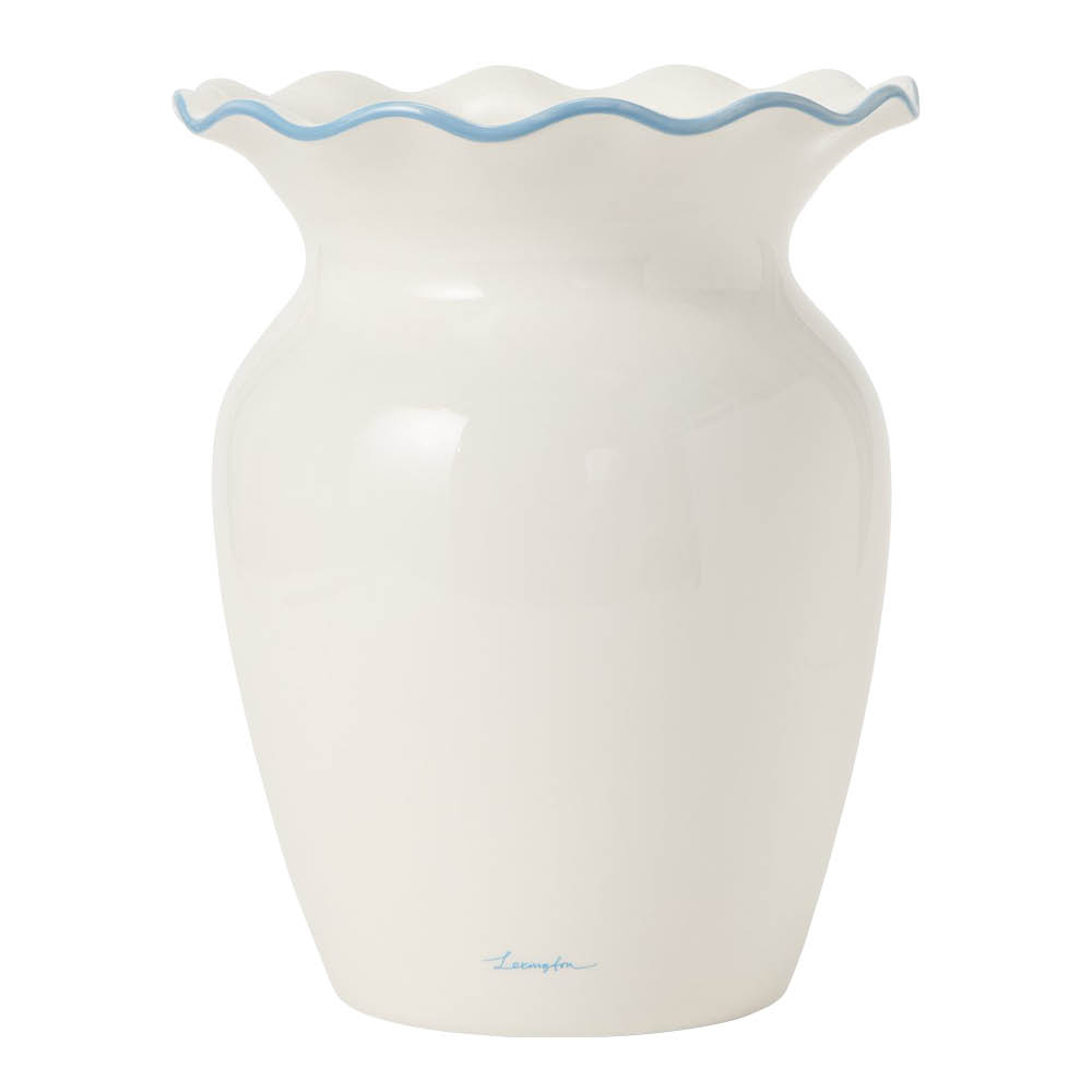 Lexington Vas med vågig kant 25 cm vit/blå