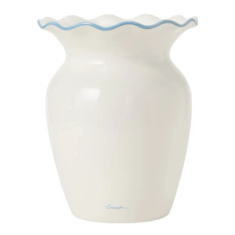 Vase med bølgekant 25 cm hvit/blå