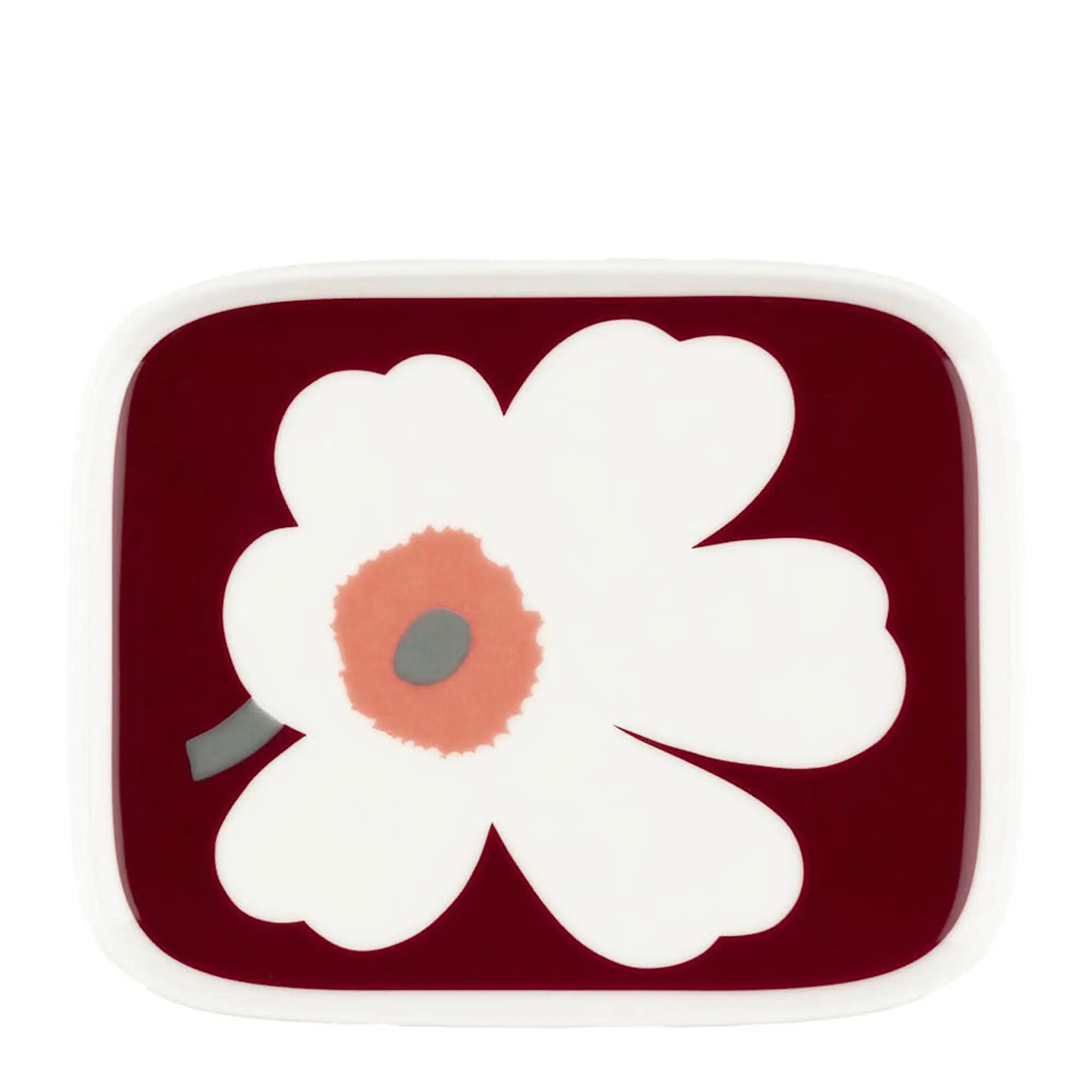 Marimekko Juhla unikko assiett 15x12 cm vit/mörk körsbär/grå