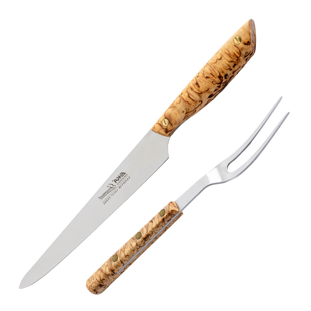 EKA Gourmet Leikkausveitsi 22,6 cm + Paistihaarukka Visakoivu/Ruostumaton teräs
