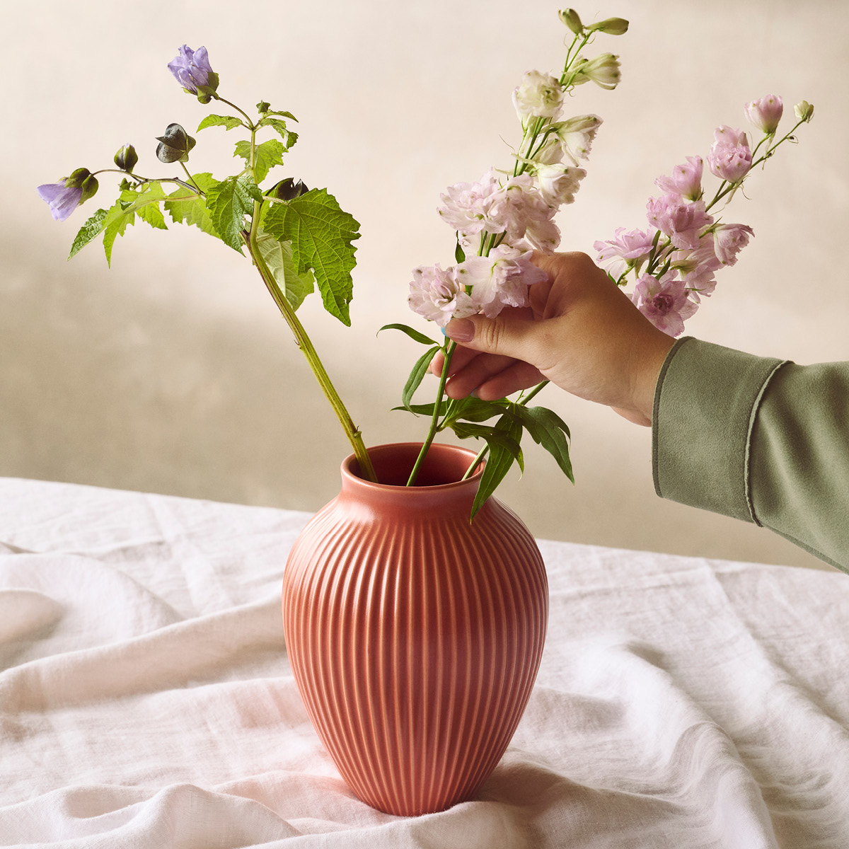 Knabstrup Keramik Ripple Maljakko 27 cm Koralli