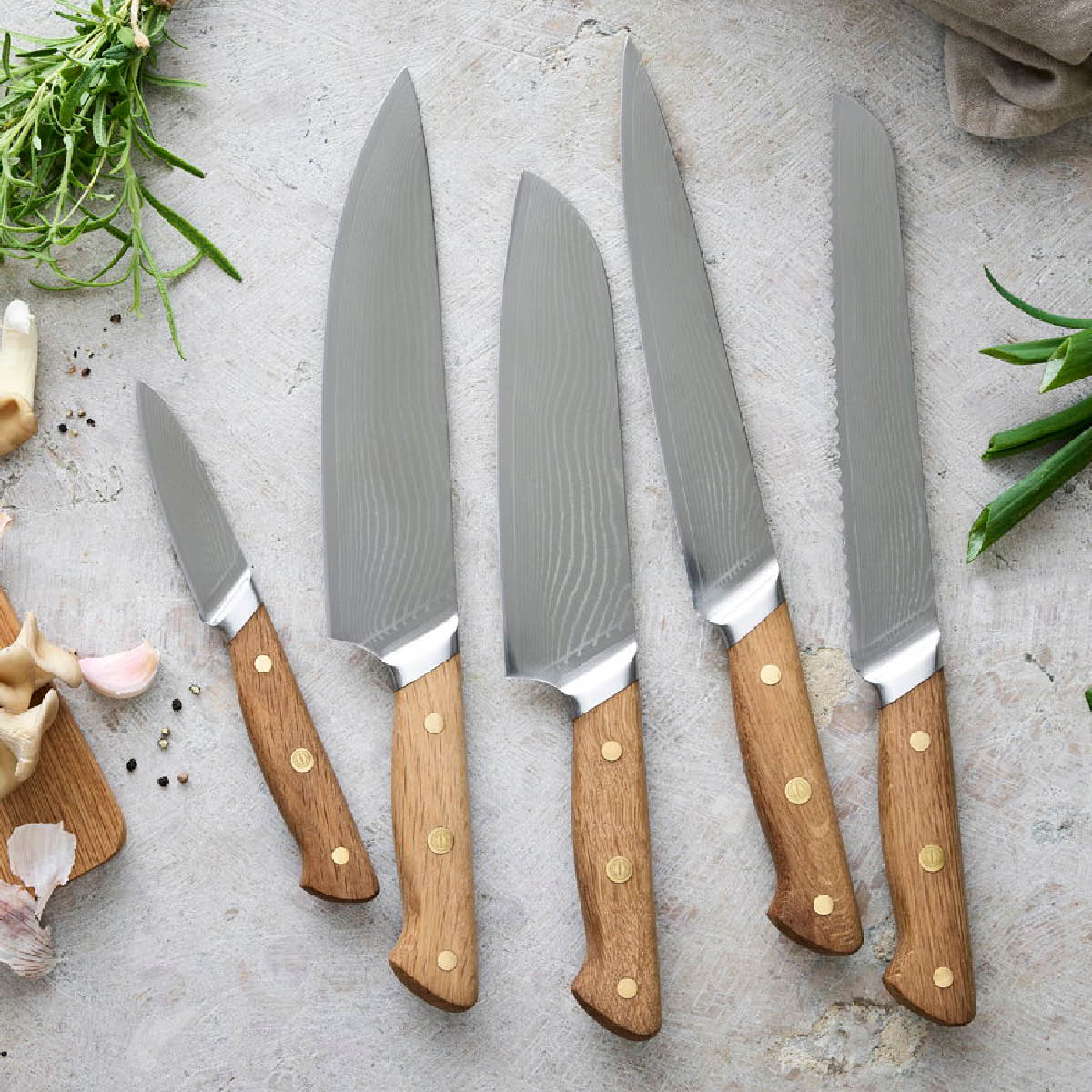 Pillivuyt Gourmet Douron brødkniv 33 cm damaskusstål/eik