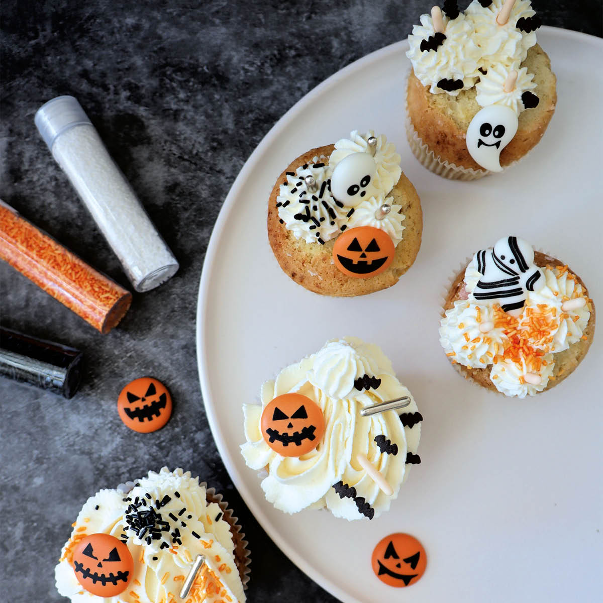 ScrapCooking Halloween spiselig kakepynt 9 stk oransje/hvit
