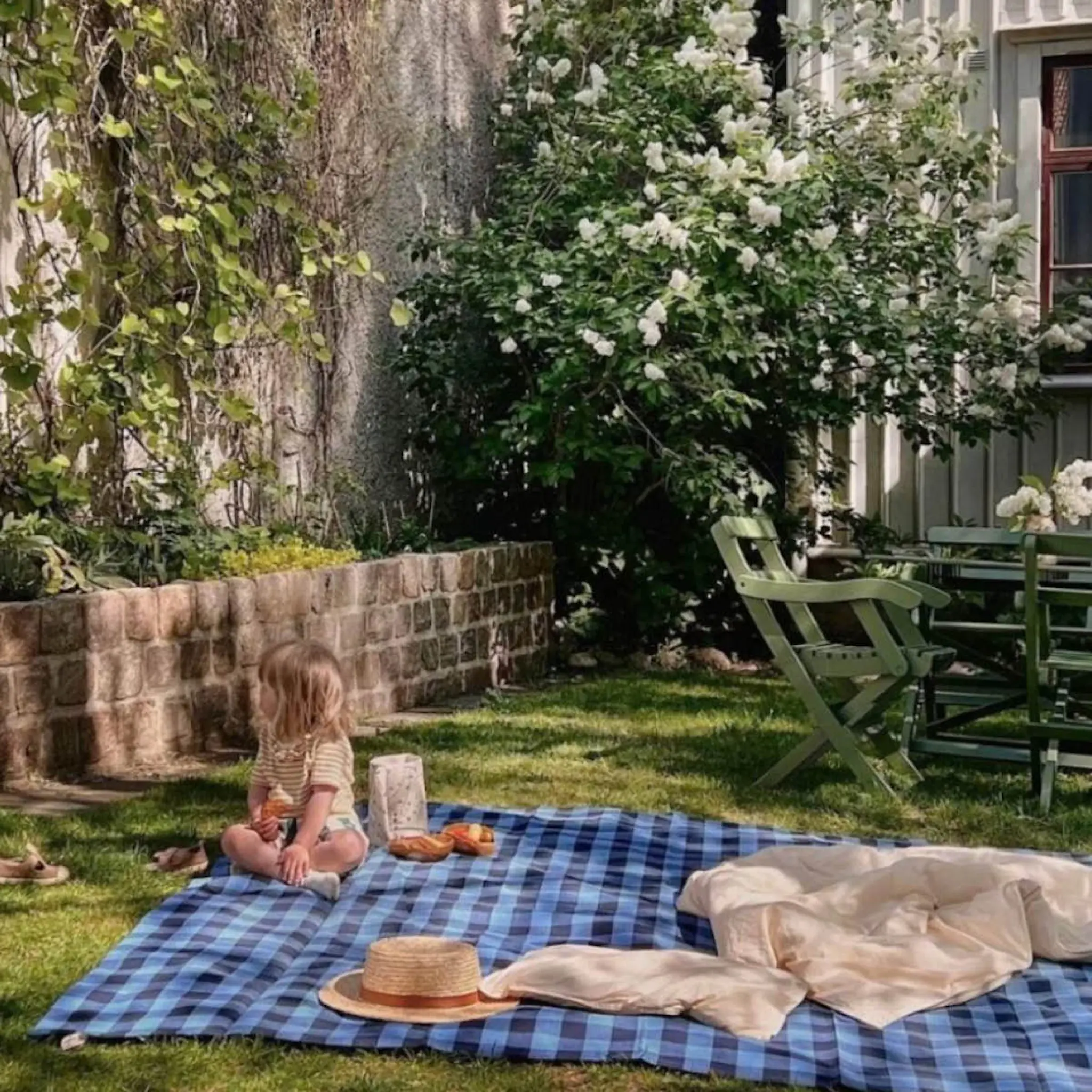 Midnatt Gingham överkast 260x260 cm blå