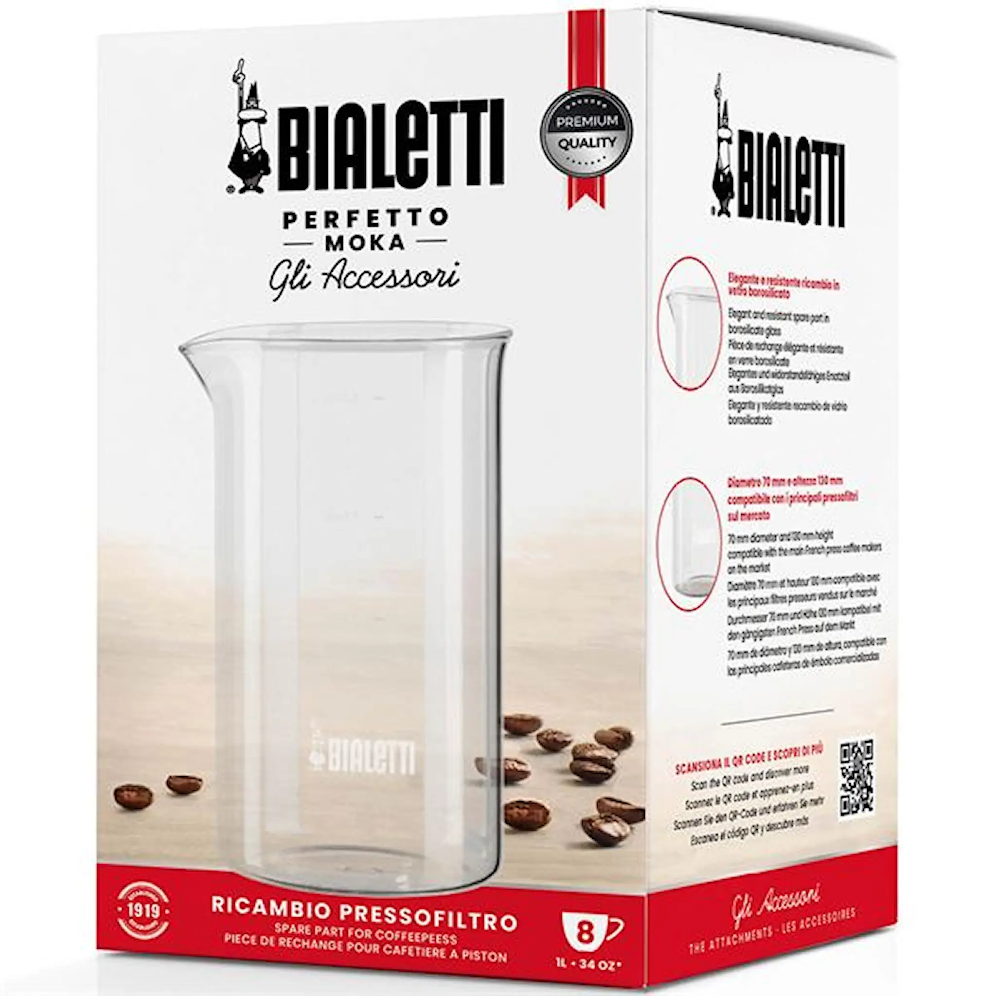 Bialetti Reservglas 1L Klar
