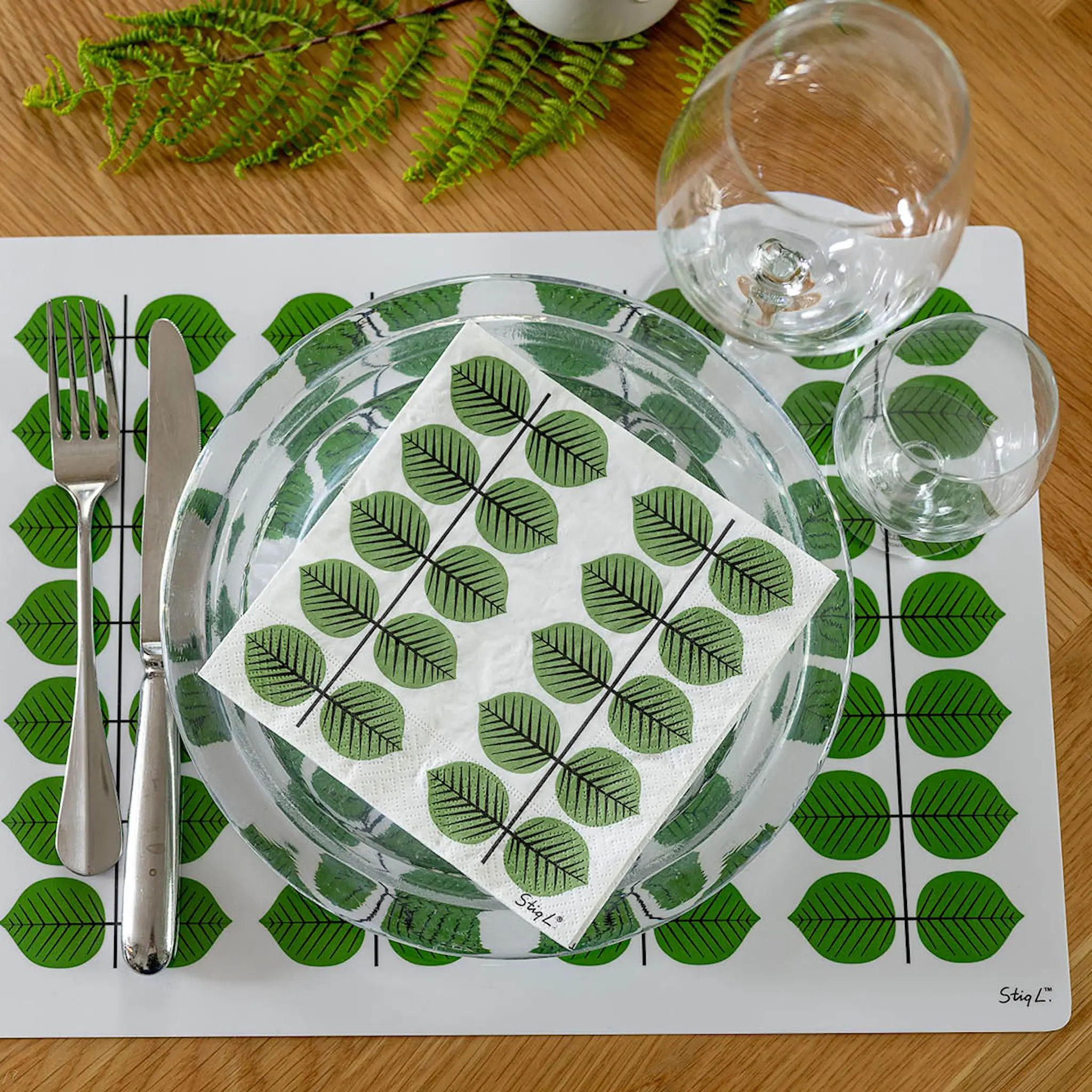 Stig L Berså Pöytätabletti 40x30 cm Vihreät lehdet