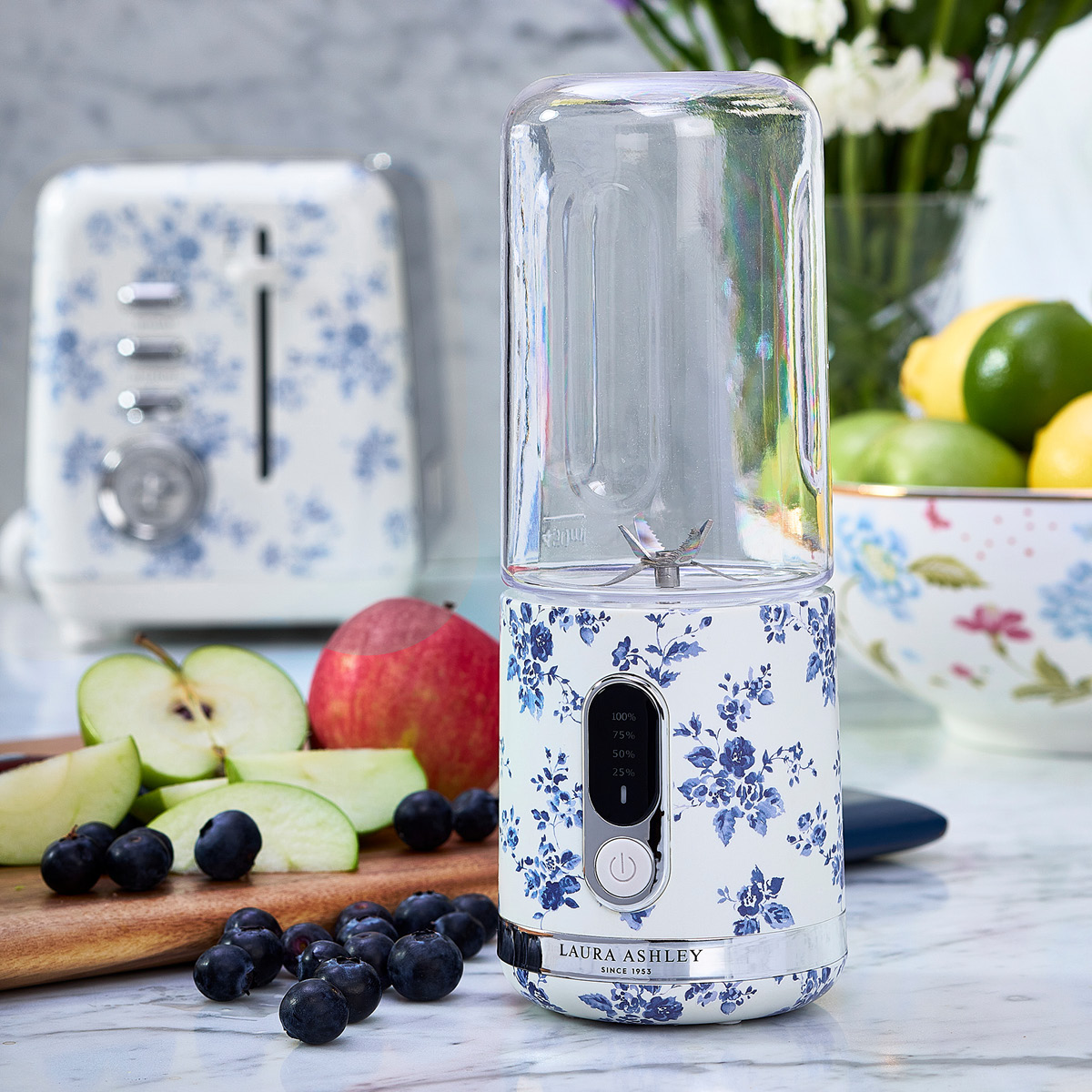 Laura Ashley Bärbar smoothieblender 45 cl China Rose blå/vit