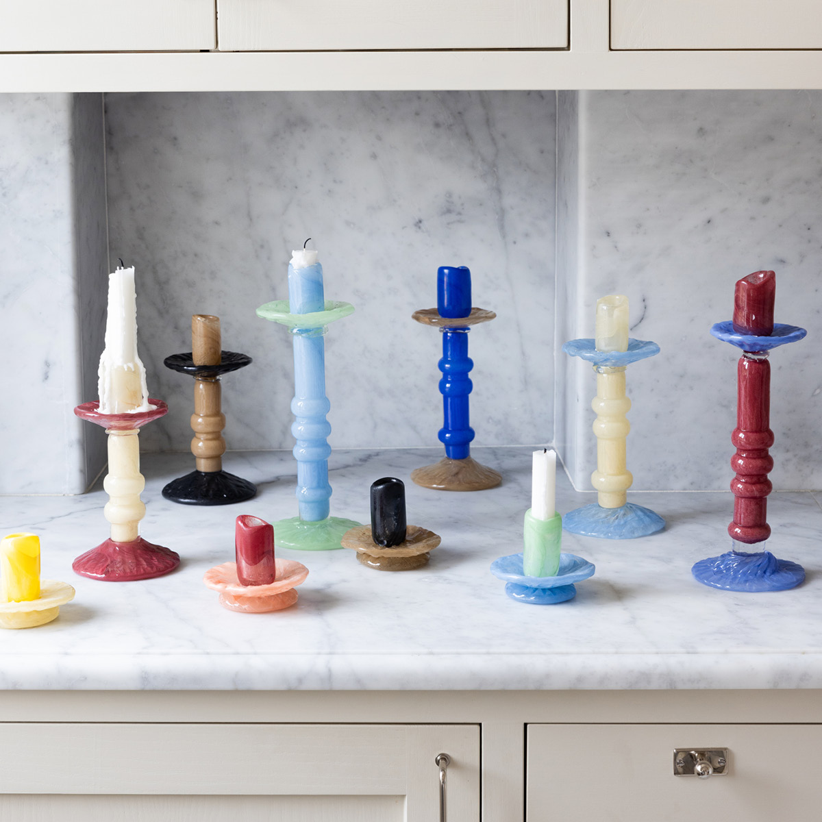 ByOn Lara L ljusstake 32 cm ljusblå/mintgrön