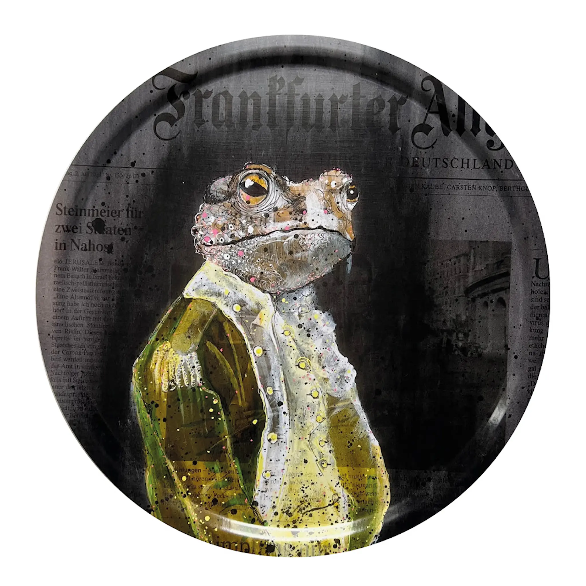 LISA TÖRNER ART Bricka Rund Frogs of Wall Street 49 cm Svart