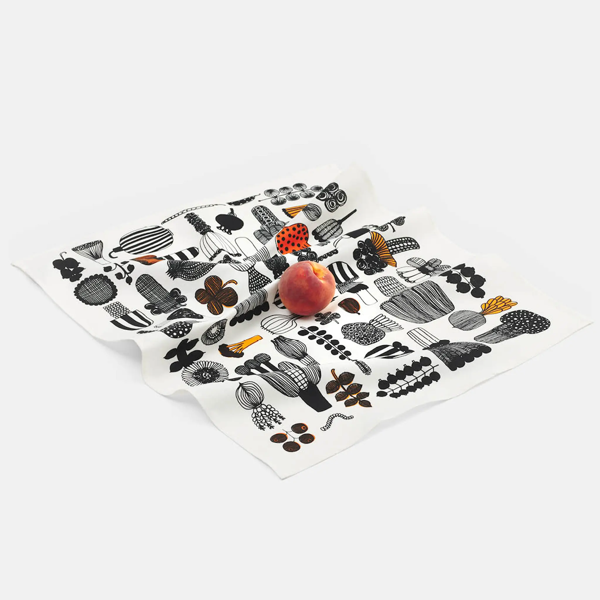 Marimekko Puutarhurin Parhaat kjøkkenhåndkle 47x70 cm hvit/svart/oransje