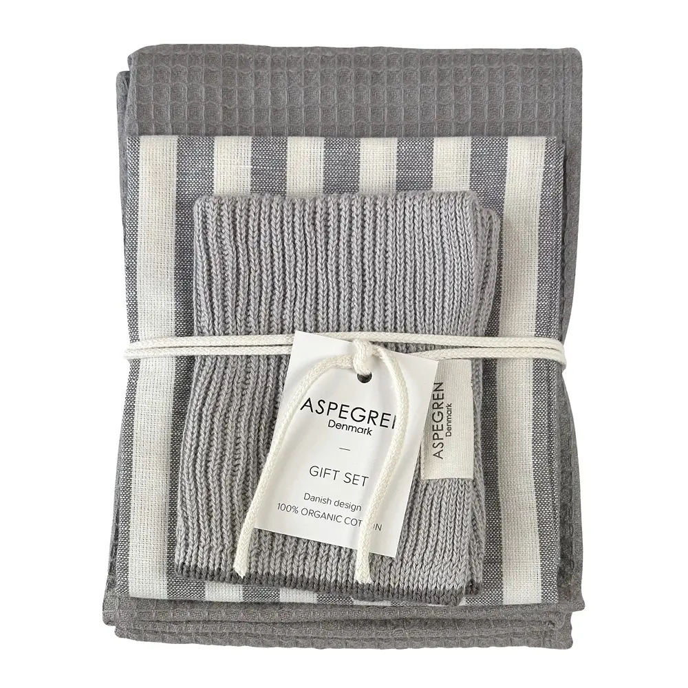 Gavesett kjøkkenklut/kjøkkenhåndkle 3 deler flint gray