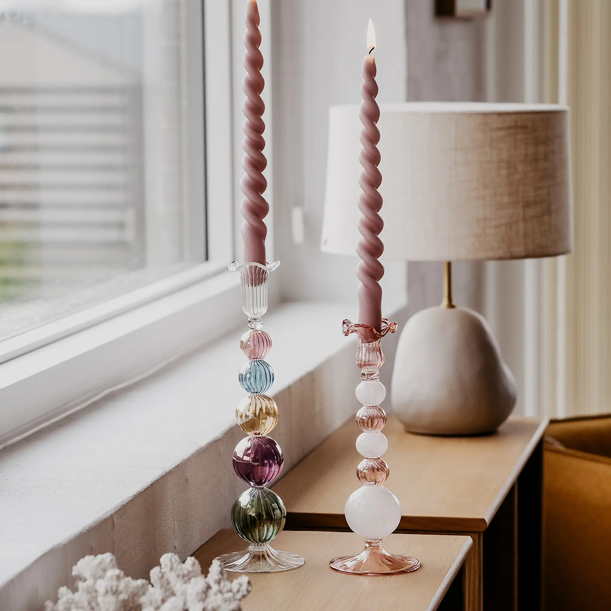 Moonlight Copenhagen Sky ljusstake 25 cm rosa/vit