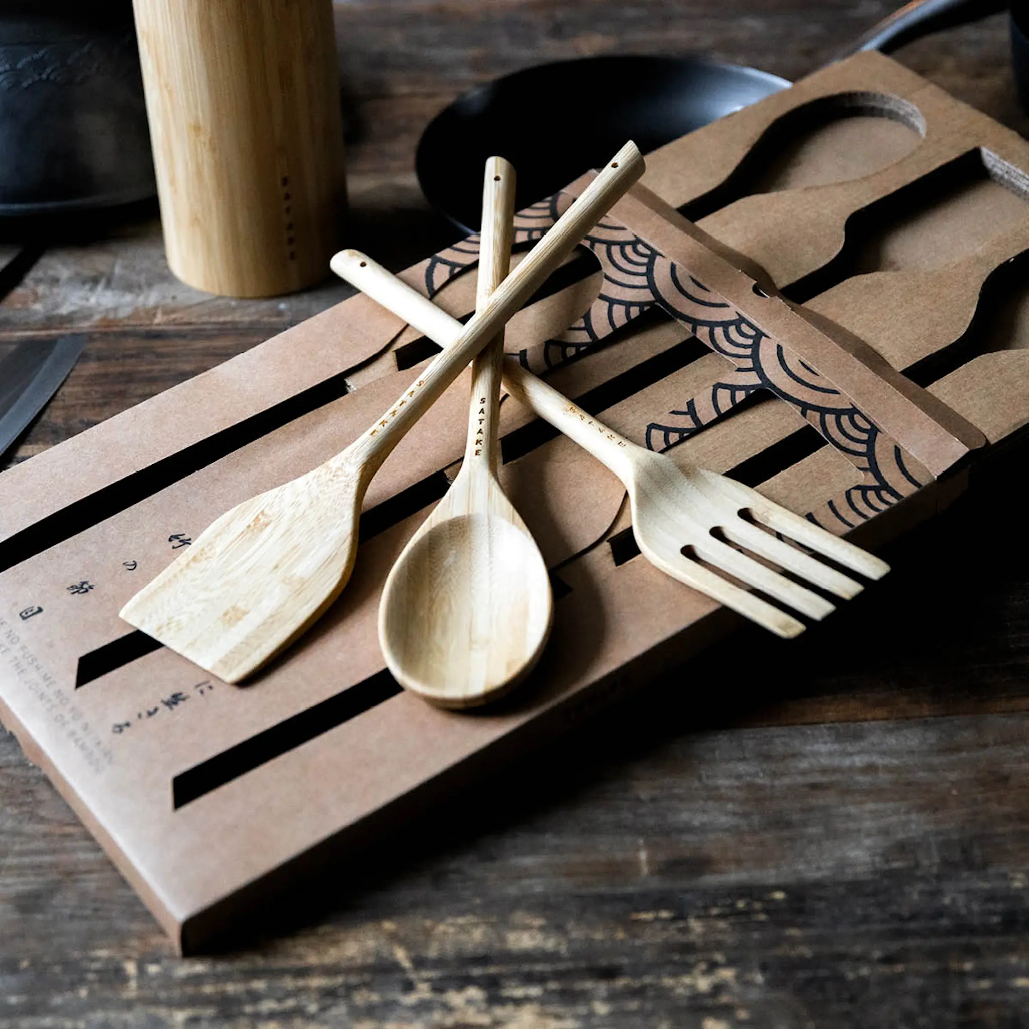 Satake Redskapssett trekjøkkenredskaper 3 deler bambus