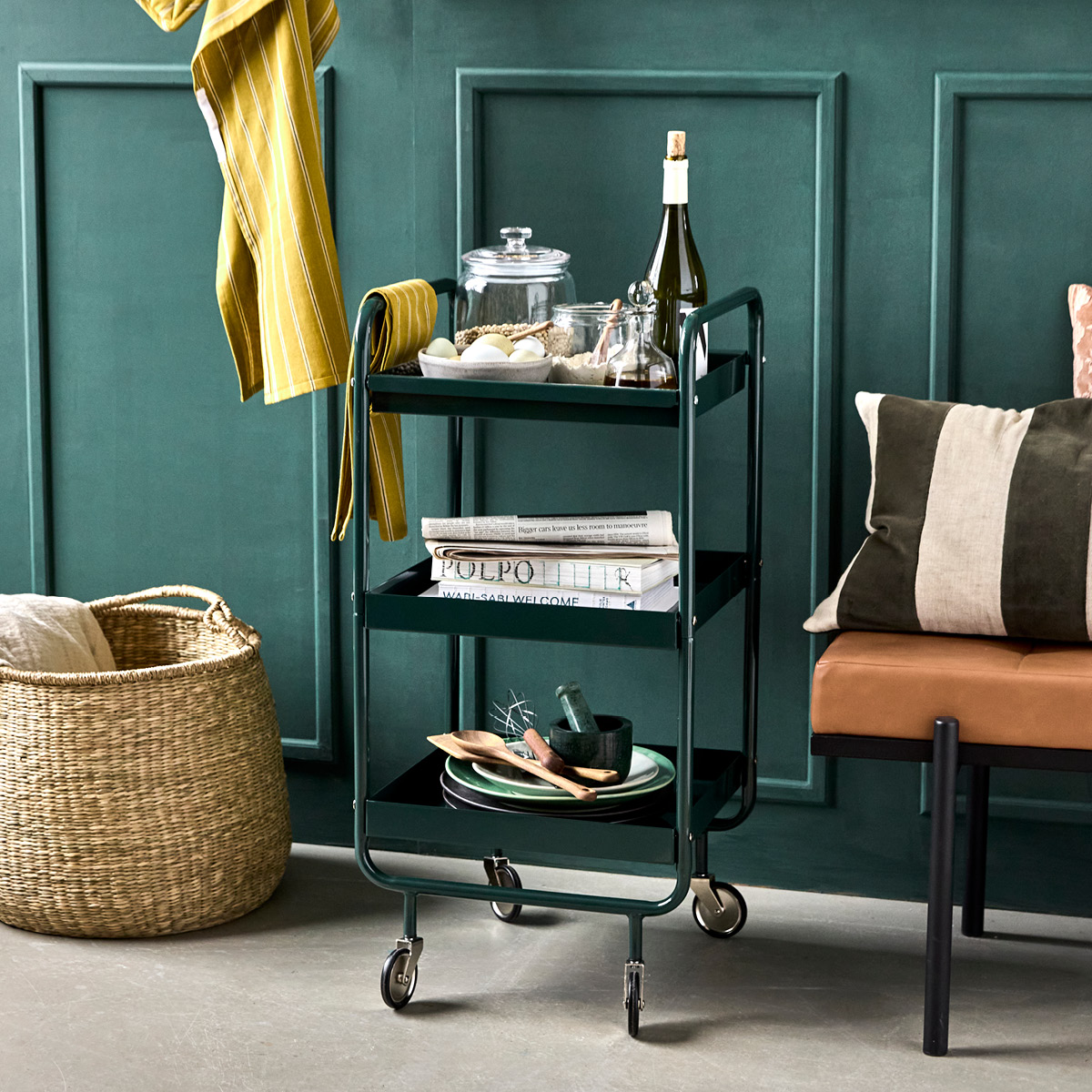 House Doctor Roll serveringsvogn 85 cm mørk grønn