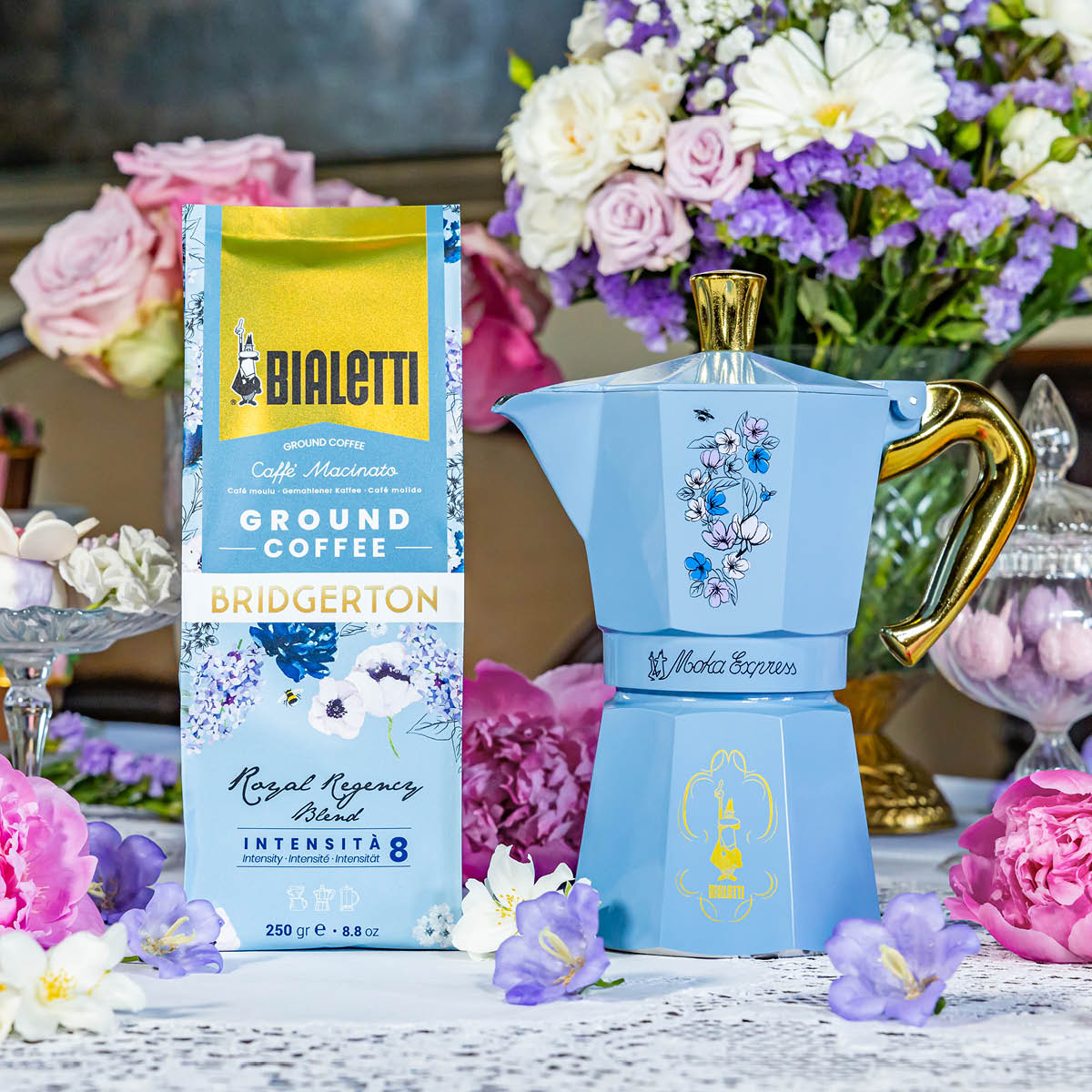 Bialetti Bridgerton Moka Express mokabryggare 6 koppar 27 cl blå/guld