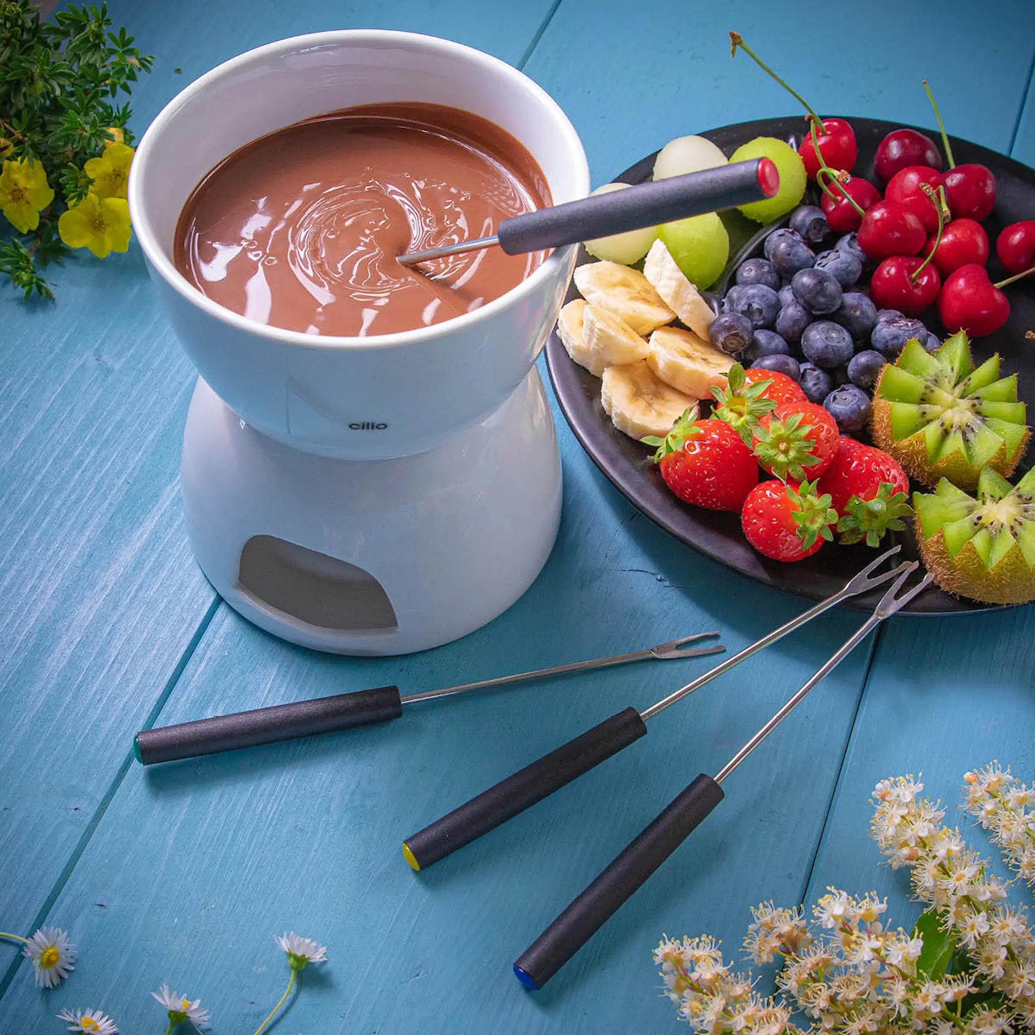 Cilio Chokladfondue set 6 delar vit