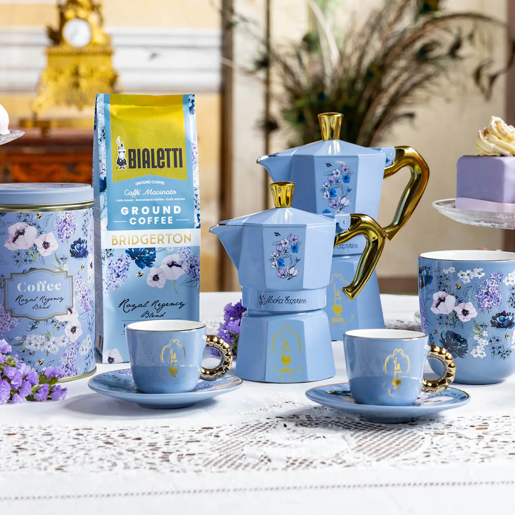 Bialetti Bridgerton Moka Express mokkakanne 6 kopper 27 cl blå/gull