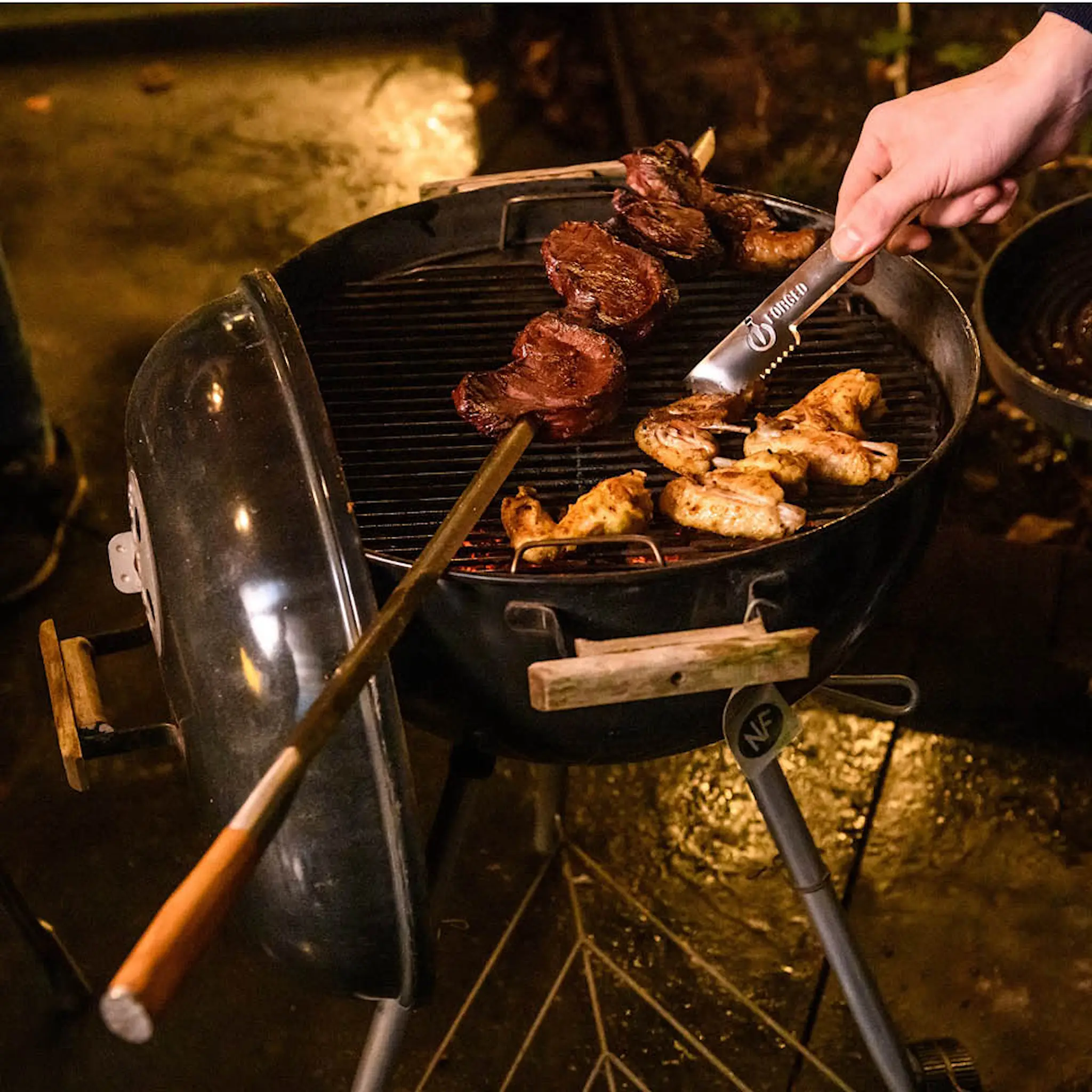 Forged Churrasco grillspett V-form 60 cm stål/olivträ