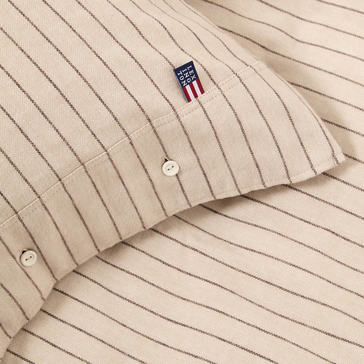 Lexington Påslakanset 220x220 cm bomullsflanell pinstriped beige/brun
