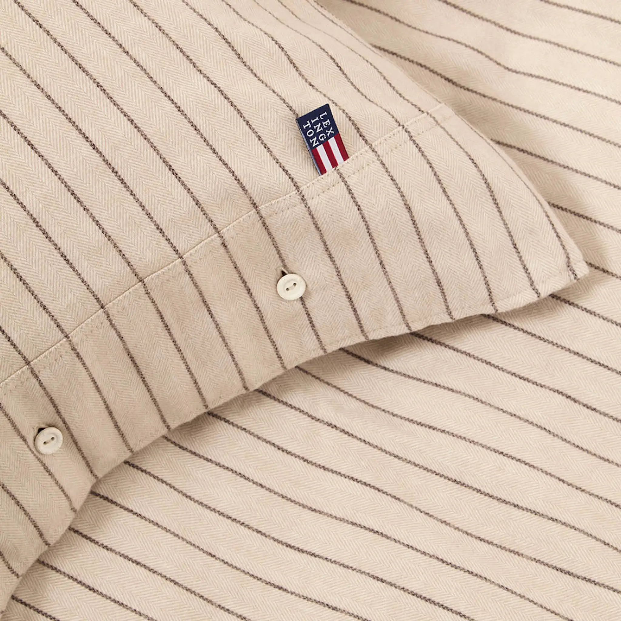 Lexington Påslakanset 220x220 cm bomullsflanell pinstriped beige/brun