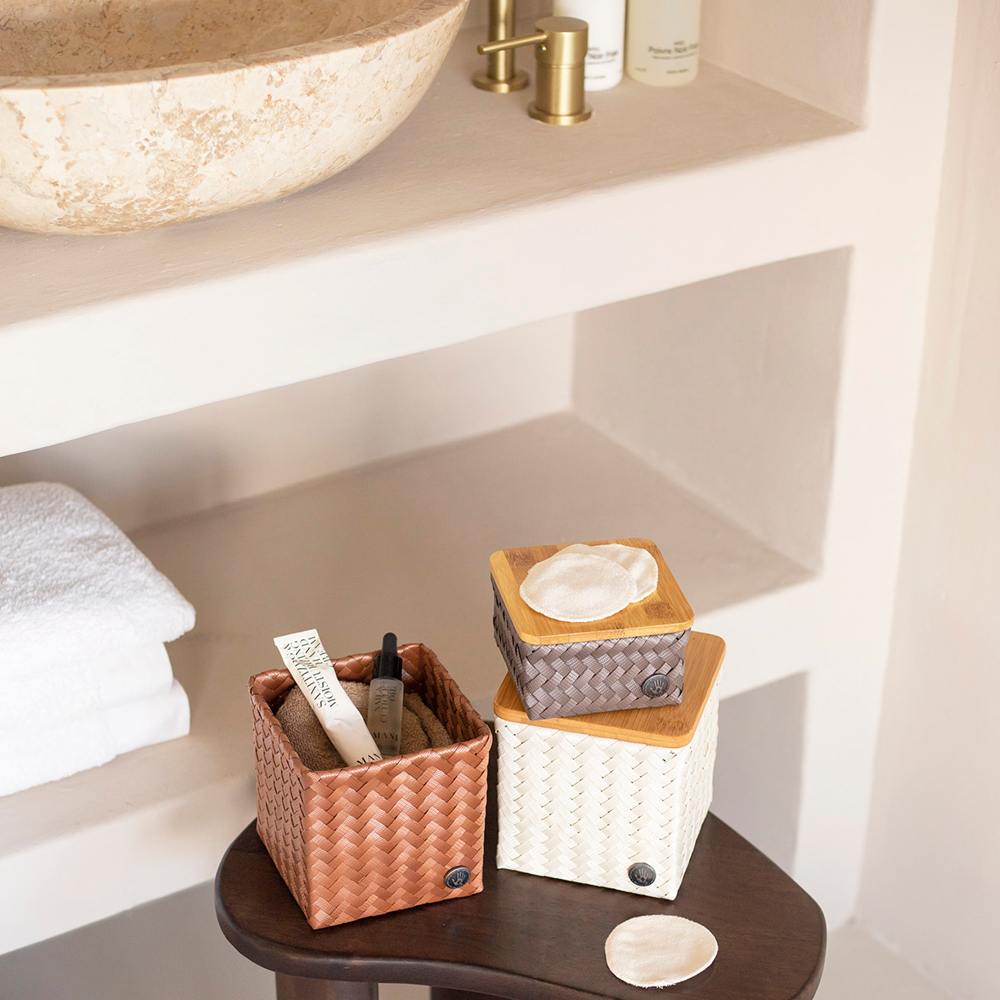 Handed By Top Fit Tiny förvaringskorg med lock 13x13x8 cm taupe