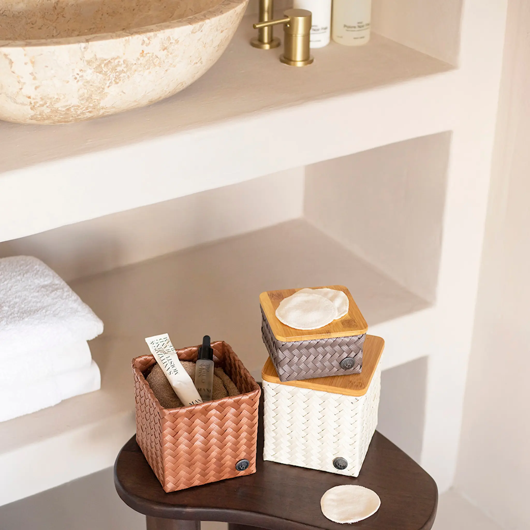 Handed By Top Fit Tiny oppbevaringskurv m/lokk 13x13x8 cm taupe