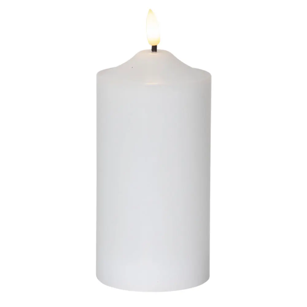 Flamme led-kubbelys med timer 17 cm hvit