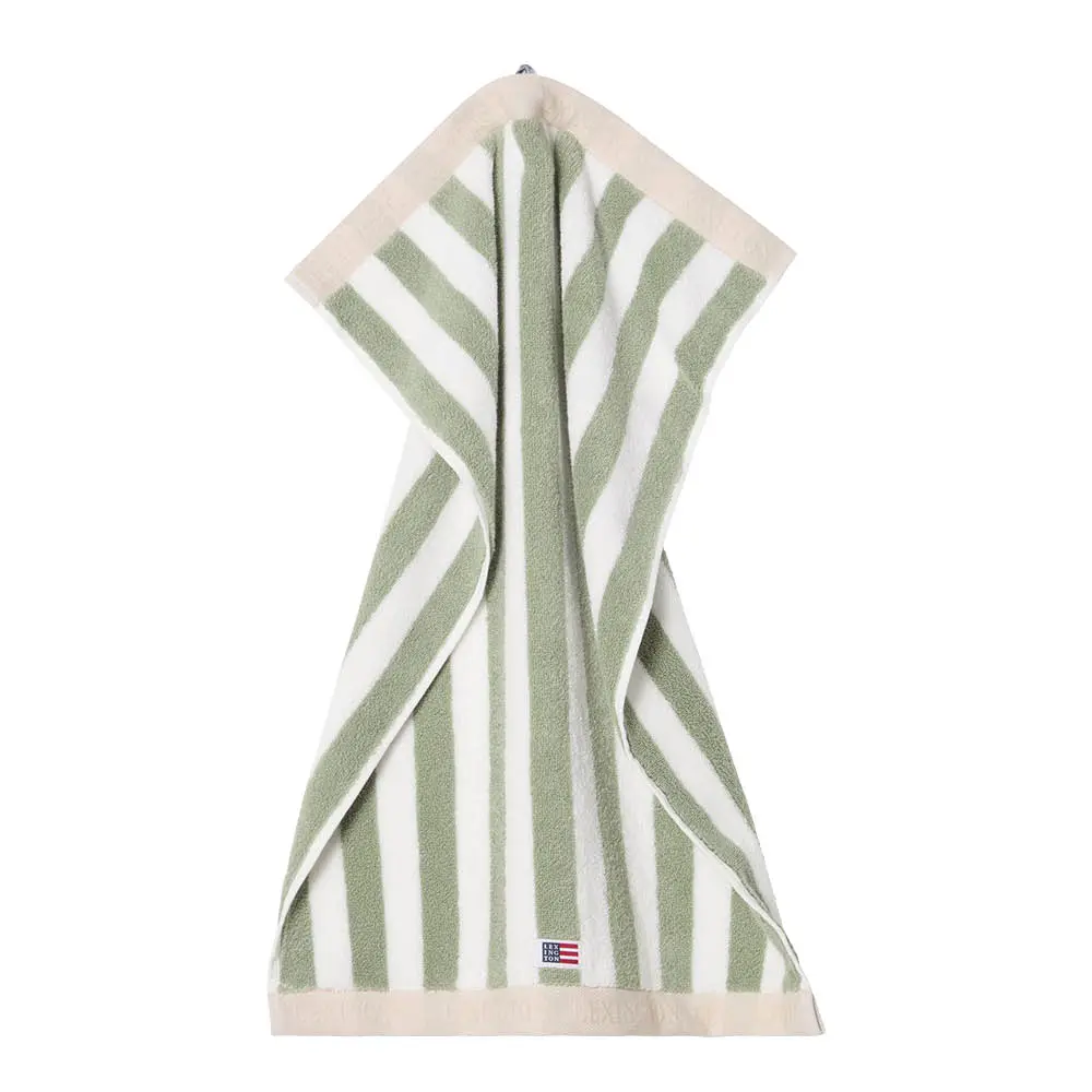 Håndkle blokkstripet 70x130 cm vintagegrønn/hvit/månestråle