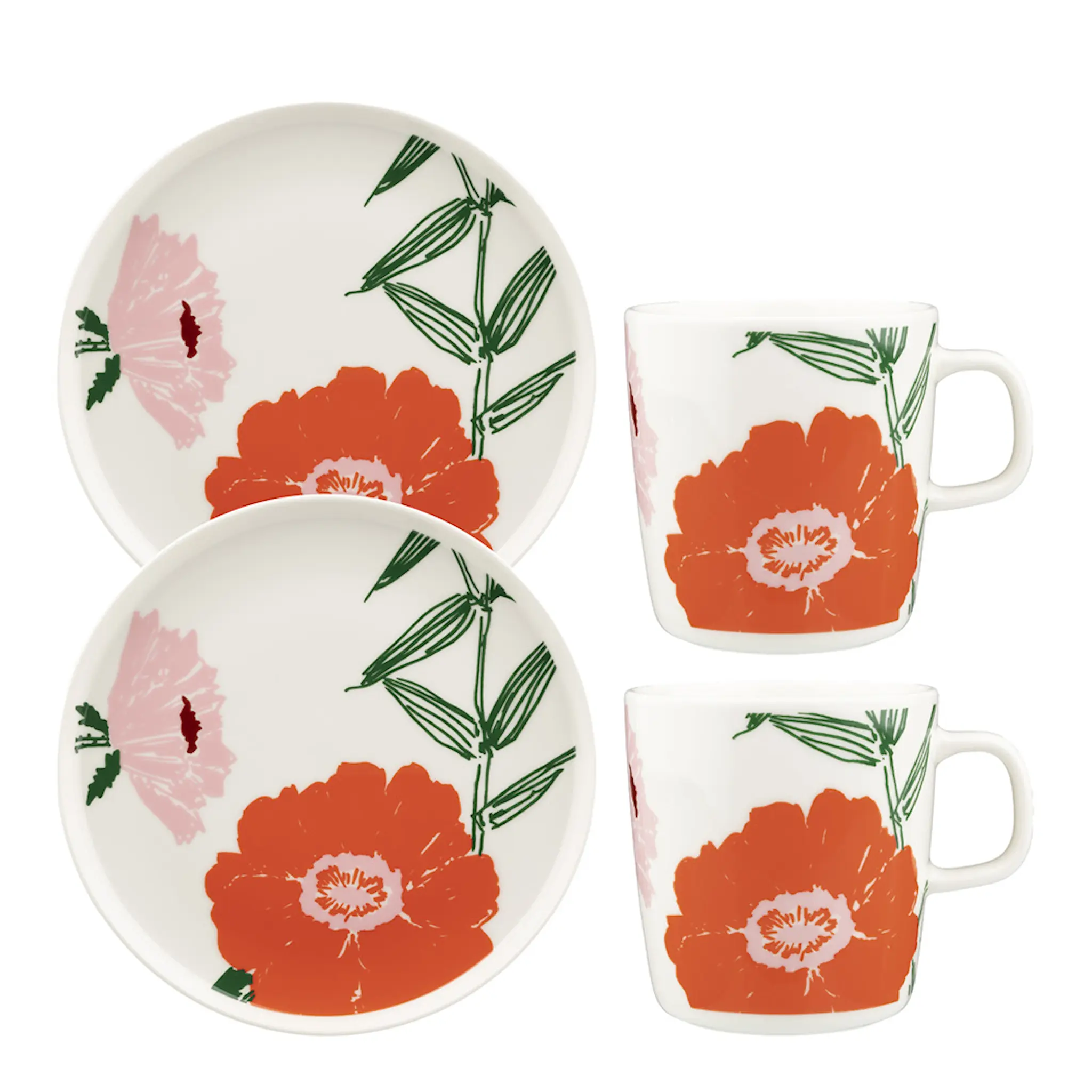 Marimekko Puutarhakutsut frukostset 4 delar vit/grön/orange