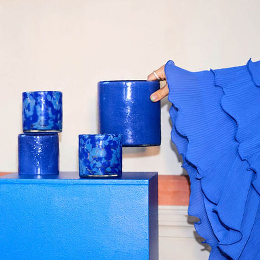 ByOn Calore telysholder 15x15 cm marineblå