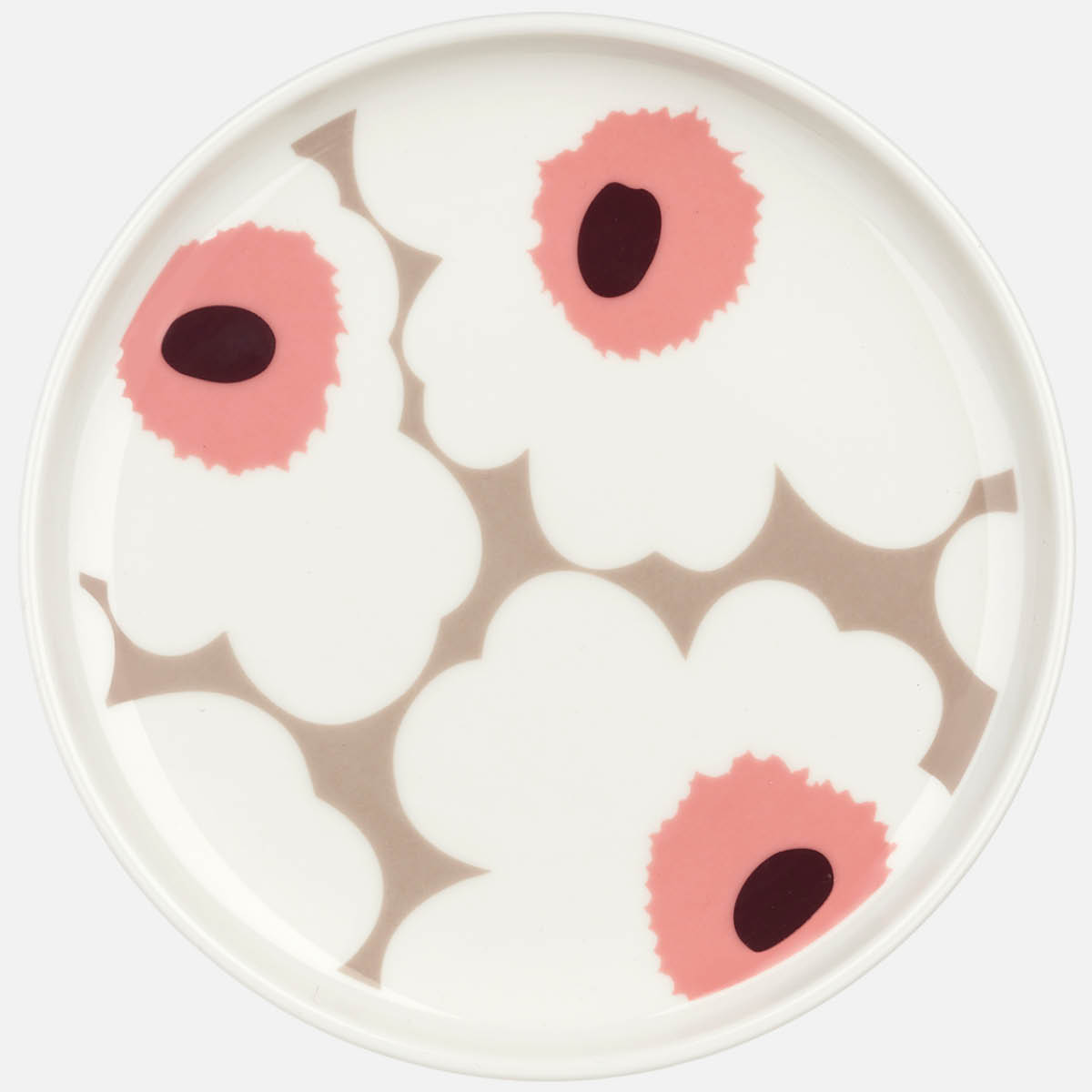 Marimekko Oiva Unikko assiett 13,5 cm vit/rosa/vinröd