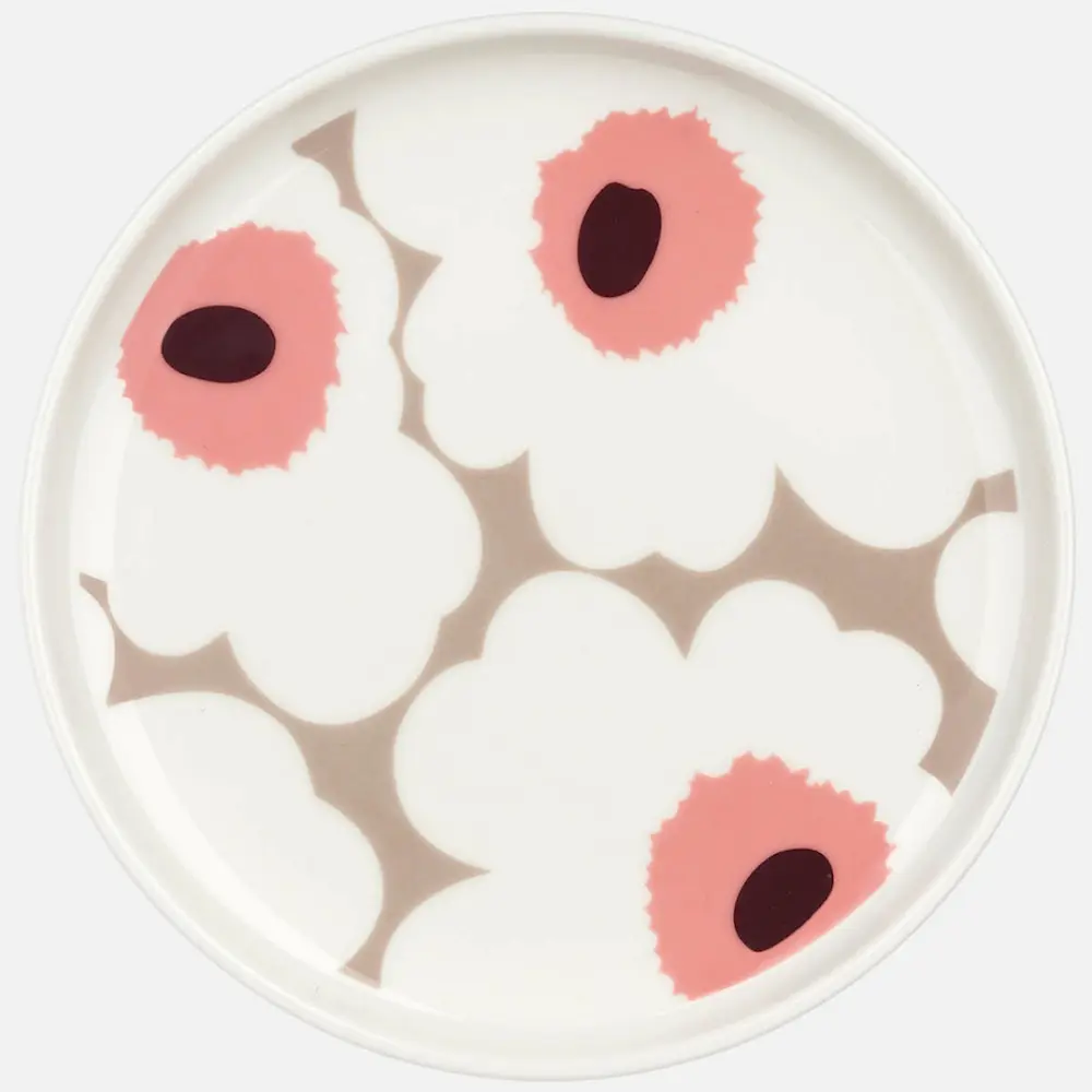 Oiva / Unikko Lautanen 13,5 cm Valkoinen/Beige/Pinkki/Viininpunainen