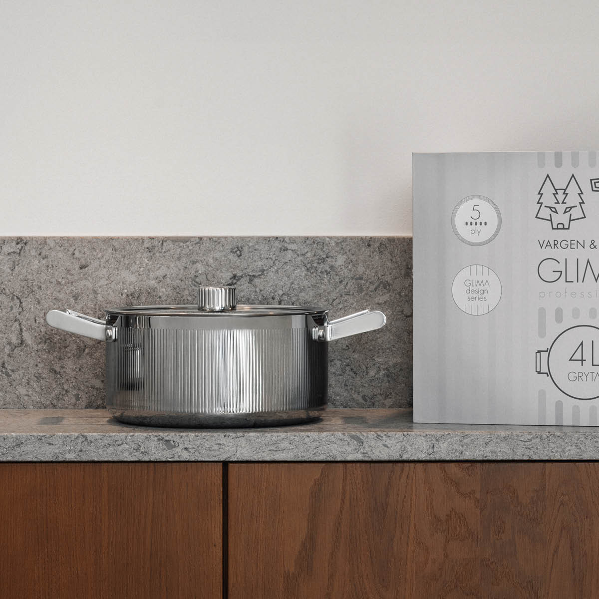 Vargen & Thor Glima gryta 4 L med lock blankt stål