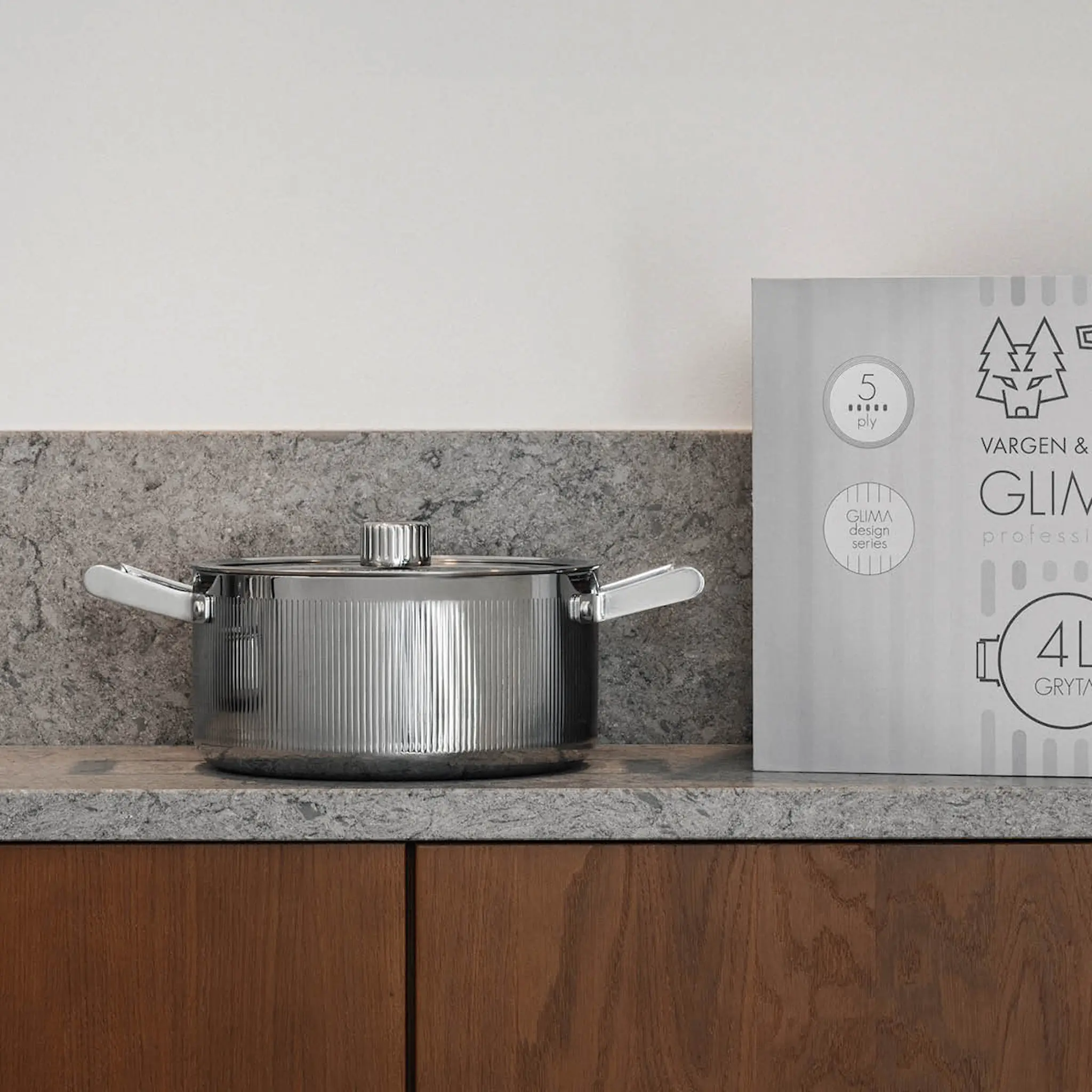 Vargen & Thor Glima gryta 4 L med lock blankt stål