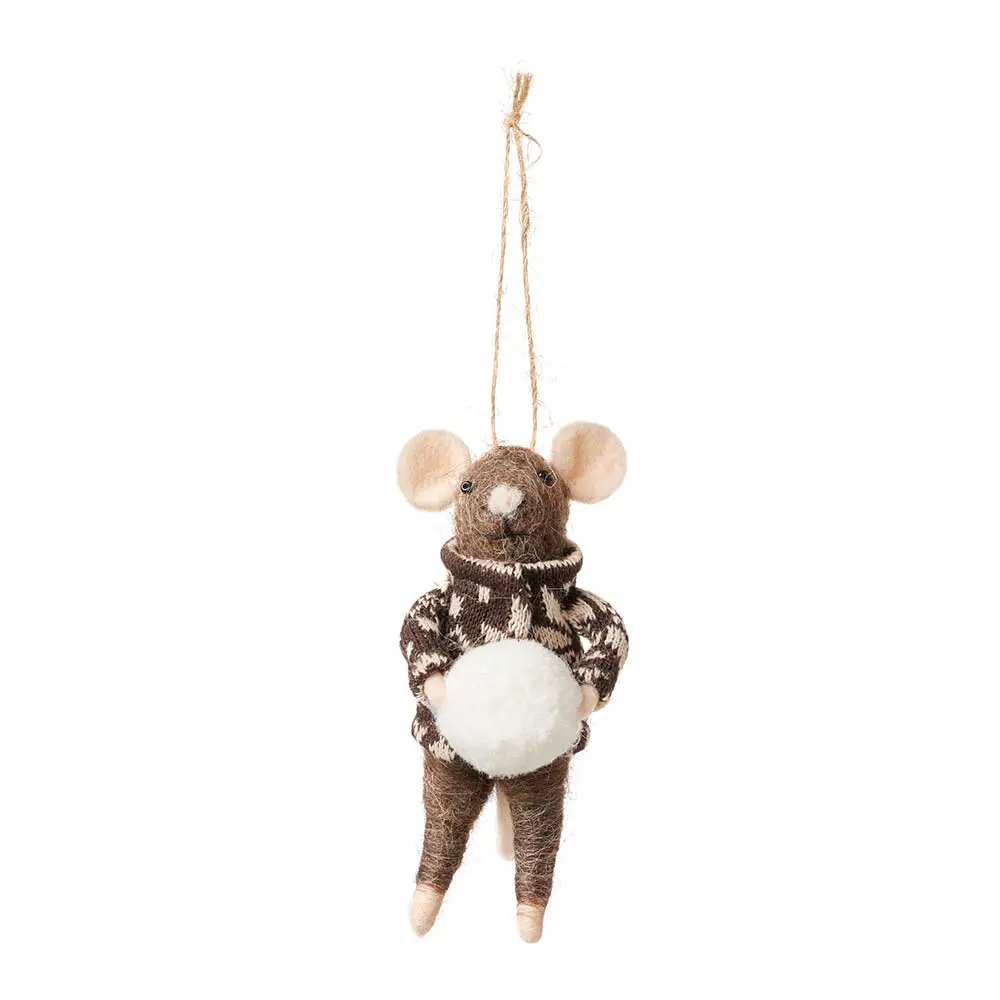 Walter mus julepynt ull 12 cm brun/brun