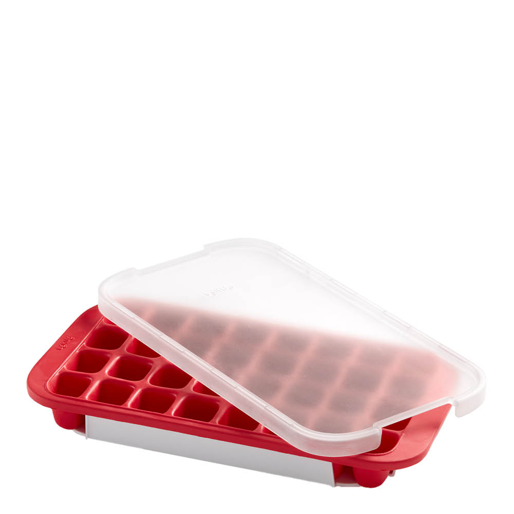 Lékué Isform med lock för 32 isbitar röd