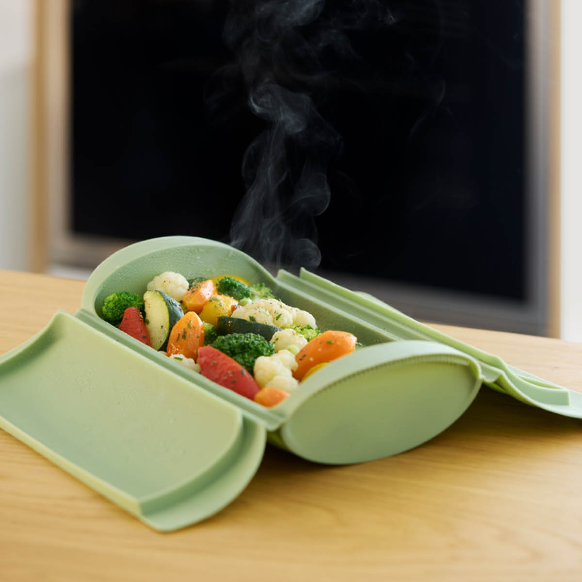 Lékué Ångkokare med bricka för mikrovågsugn 2 port. grön