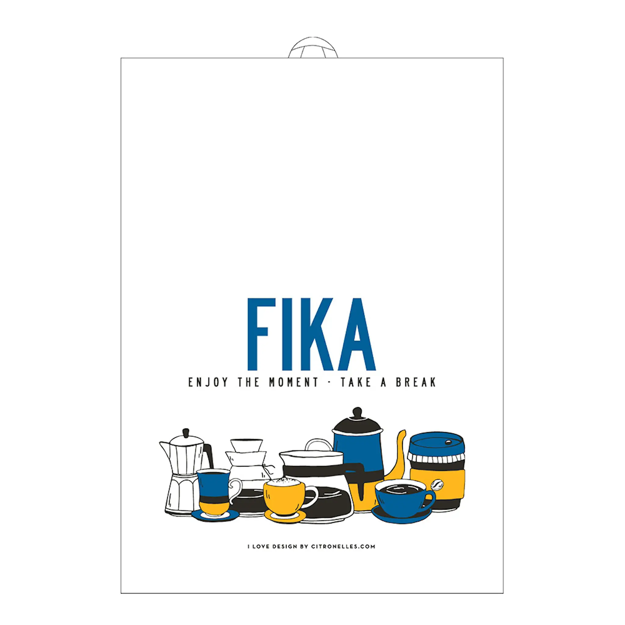 Citronelles Fika Kökshandduk 50x70 cm Retro Blå/Gul
