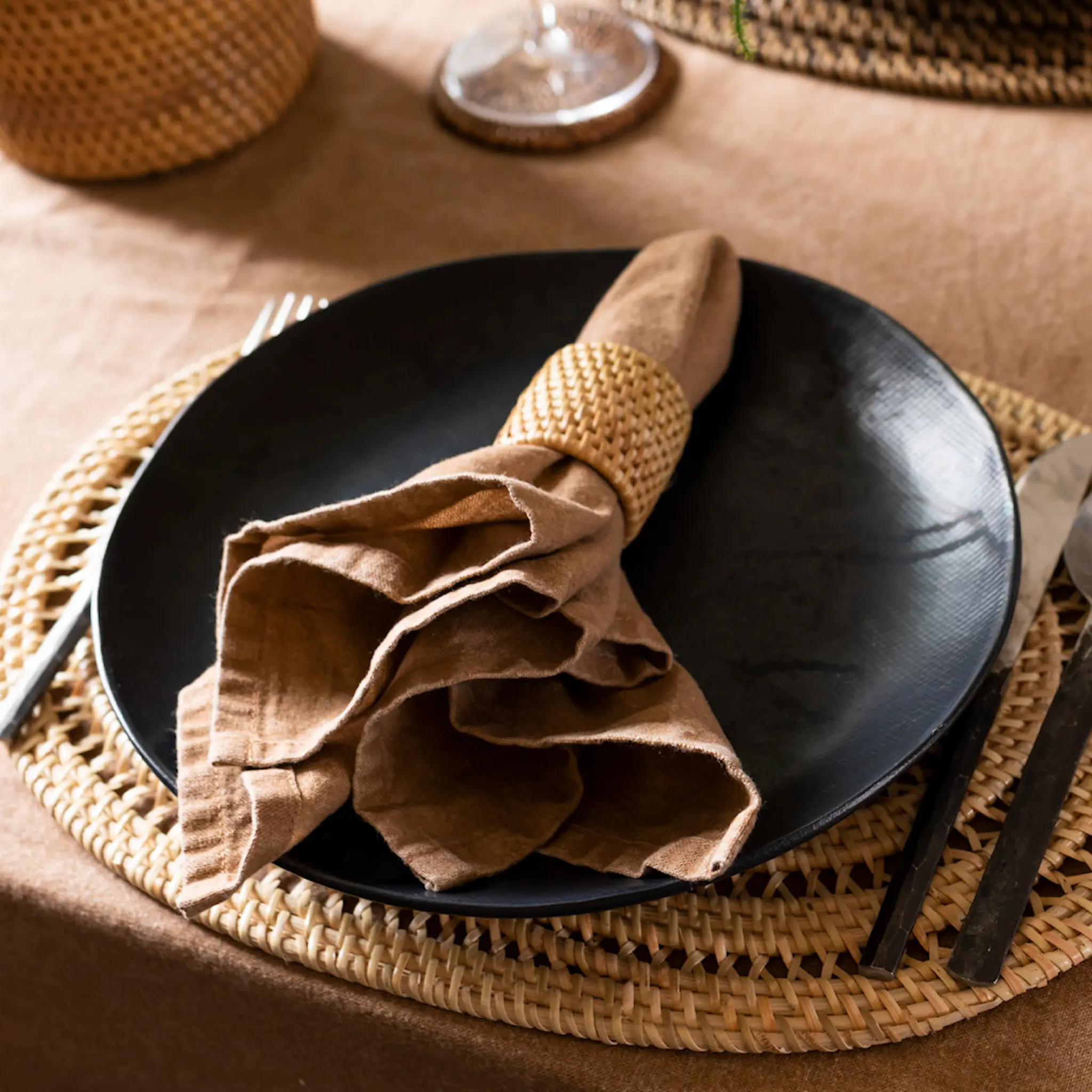 Ziczac Rattan Servettring 4,5 cm 4-pack Beige